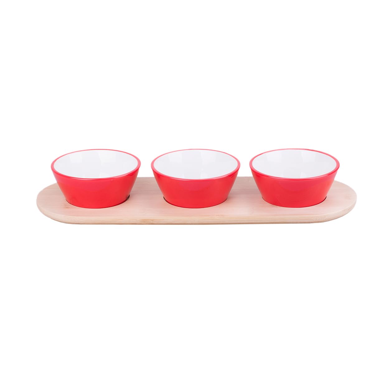 WOWCASE 10 oz Bamboo Wooden Chips and Dip Serving Platters Set - 2-Piece Appetizer Bowls for Snacks, Salsa, Condiments, Berries & Desserts | Perfect for Parties, Entertaining, Game Nights & Family Gatherings (Red)