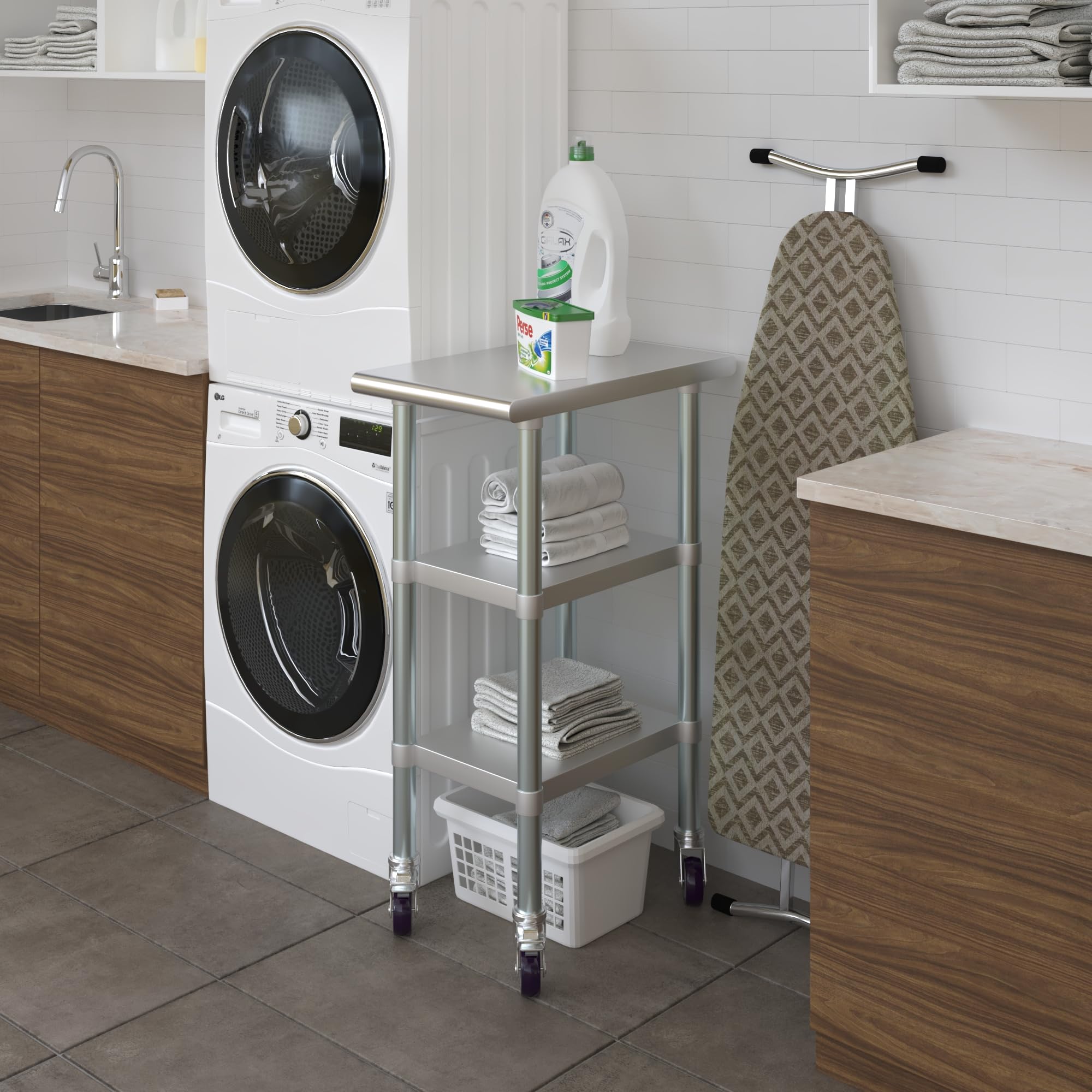 AmGood Stainless Steel Work Table with 2 Shelves & Wheels - Heavy Duty Metal Utility Table 15