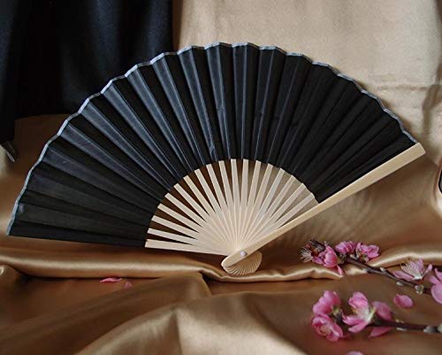 Quasimoon 9 Inch Black Silk Hand Fans - Elegant Wedding Favors (10 Pack) | Perfect for Bridal Showers, Asian Weddings & Cultural Events