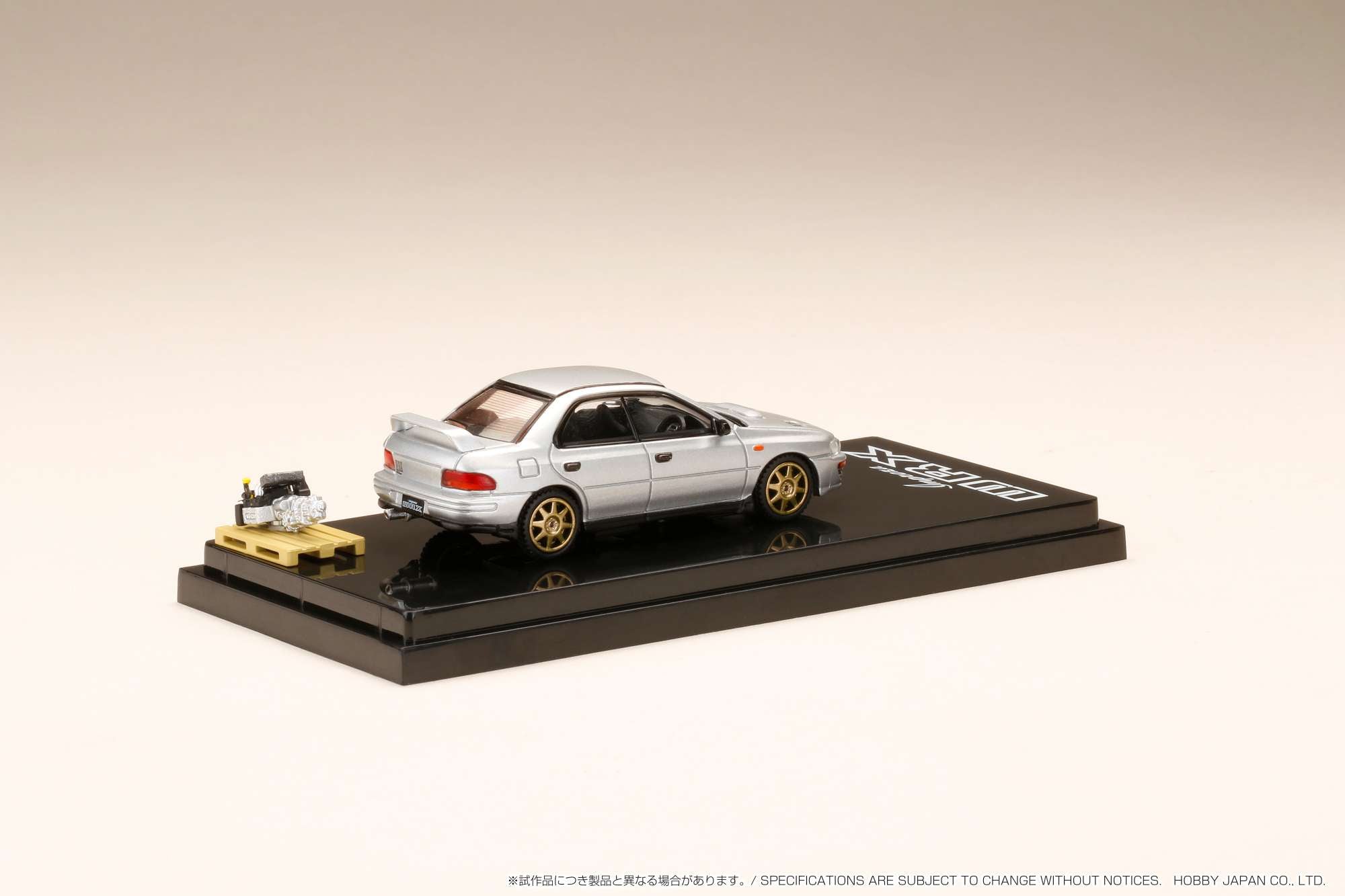1:64 Subaru Impreza WRX GC8 1992 Diecast Model Car with Detailed Engine Display - Silver Metallic Finish | Collectible Hobby Japan Scale Model for Car Enthusiasts & Display Showcase