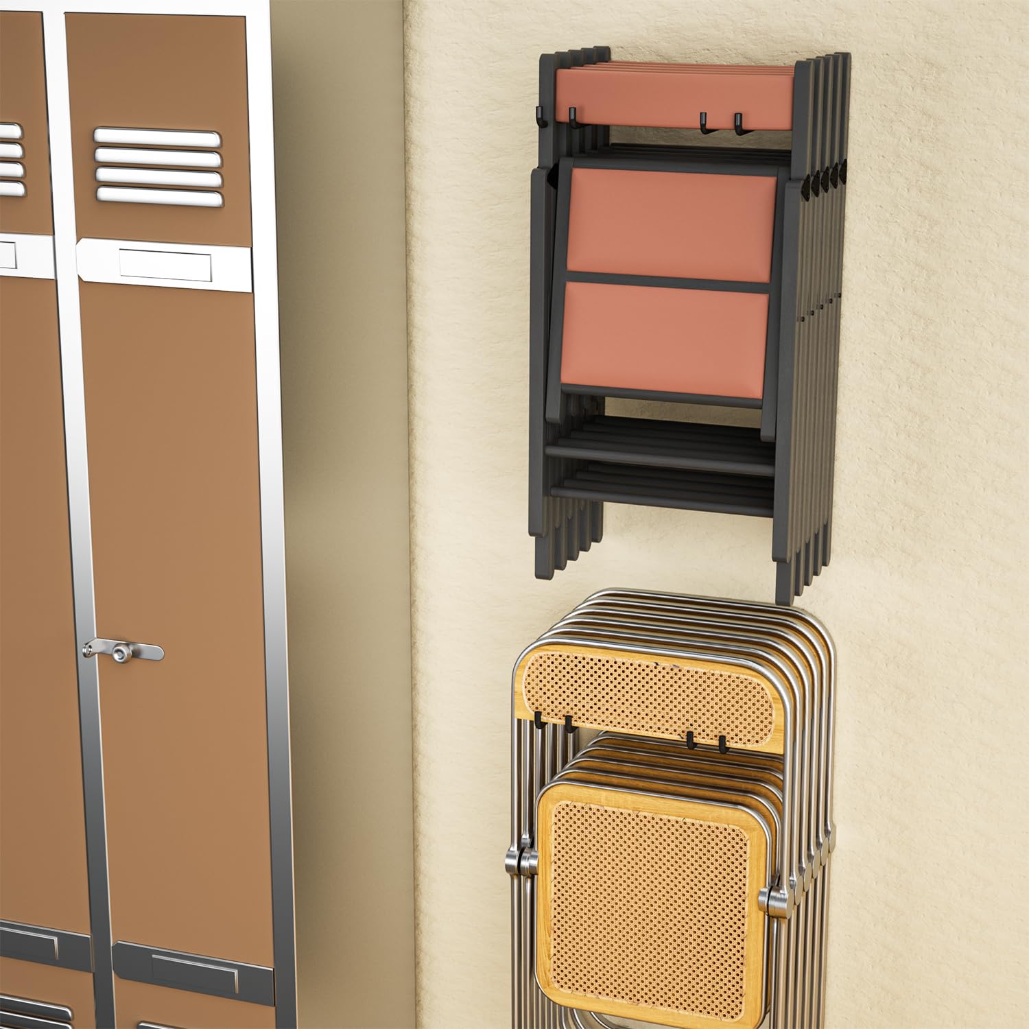 YYR Heavy Duty Folding Chair Storage Rack - 2 Pack Wall Mount Organizer for Garage, Garden, Lawn & Beach - Solid Metal Hooks Holds 240 lbs - Perfect for Camping Gear, Yard Chairs & Outdoor Equipment Storage