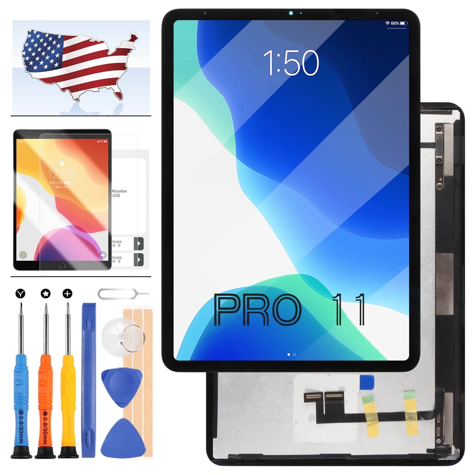 Original iPad Pro 11 Screen Replacement (2018 1st Gen) - LCD Display Touch Digitizer Kit for Models A1934 A1980 A2013 - Includes Repair Tools & Tempered Glass Protector - Perfect for DIY Fixes & Professional Screen Repairs