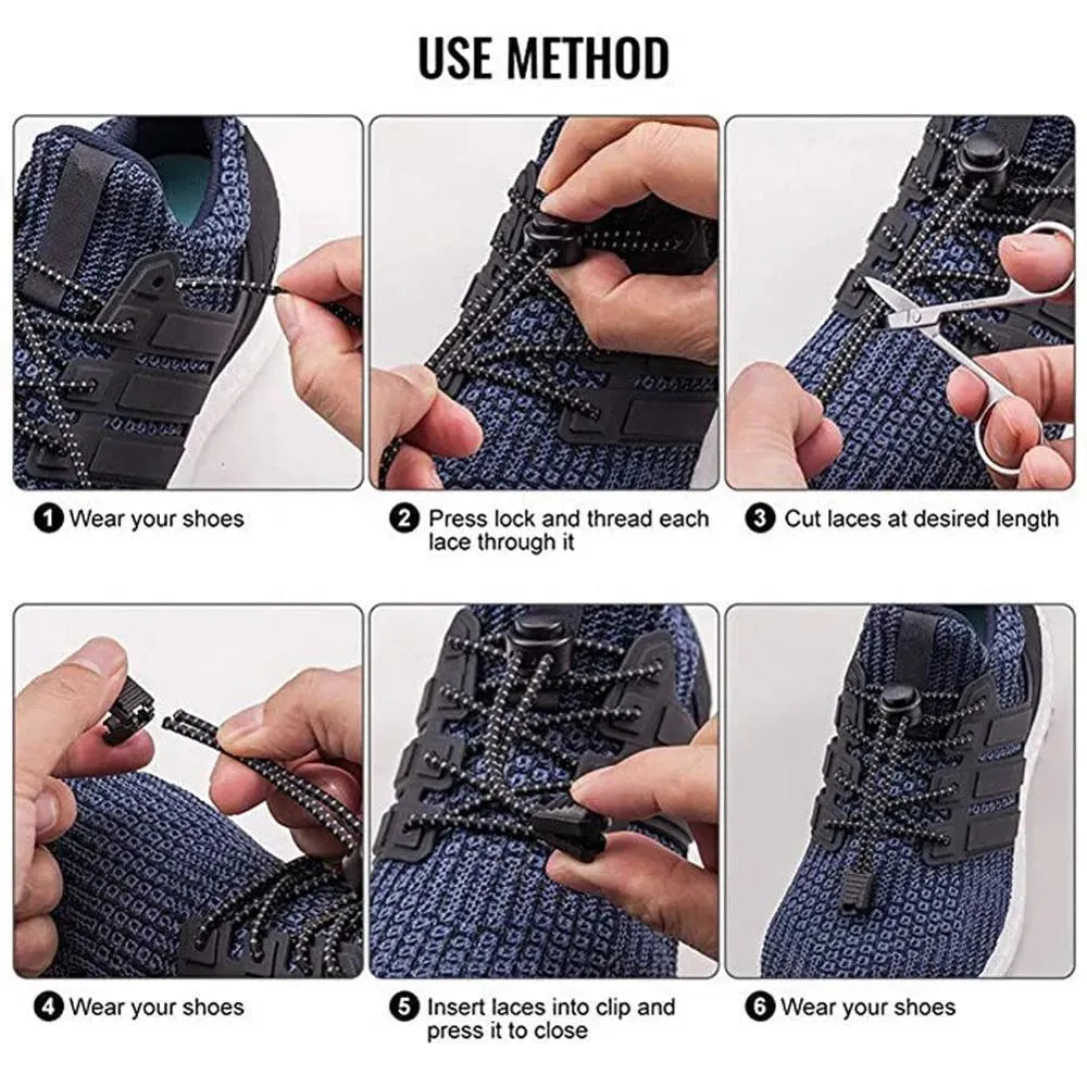 No-Tie Reflective Elastic Shoelaces for Running & Sports Shoes - Stay Secure & Visible During Night Jogs & Workouts