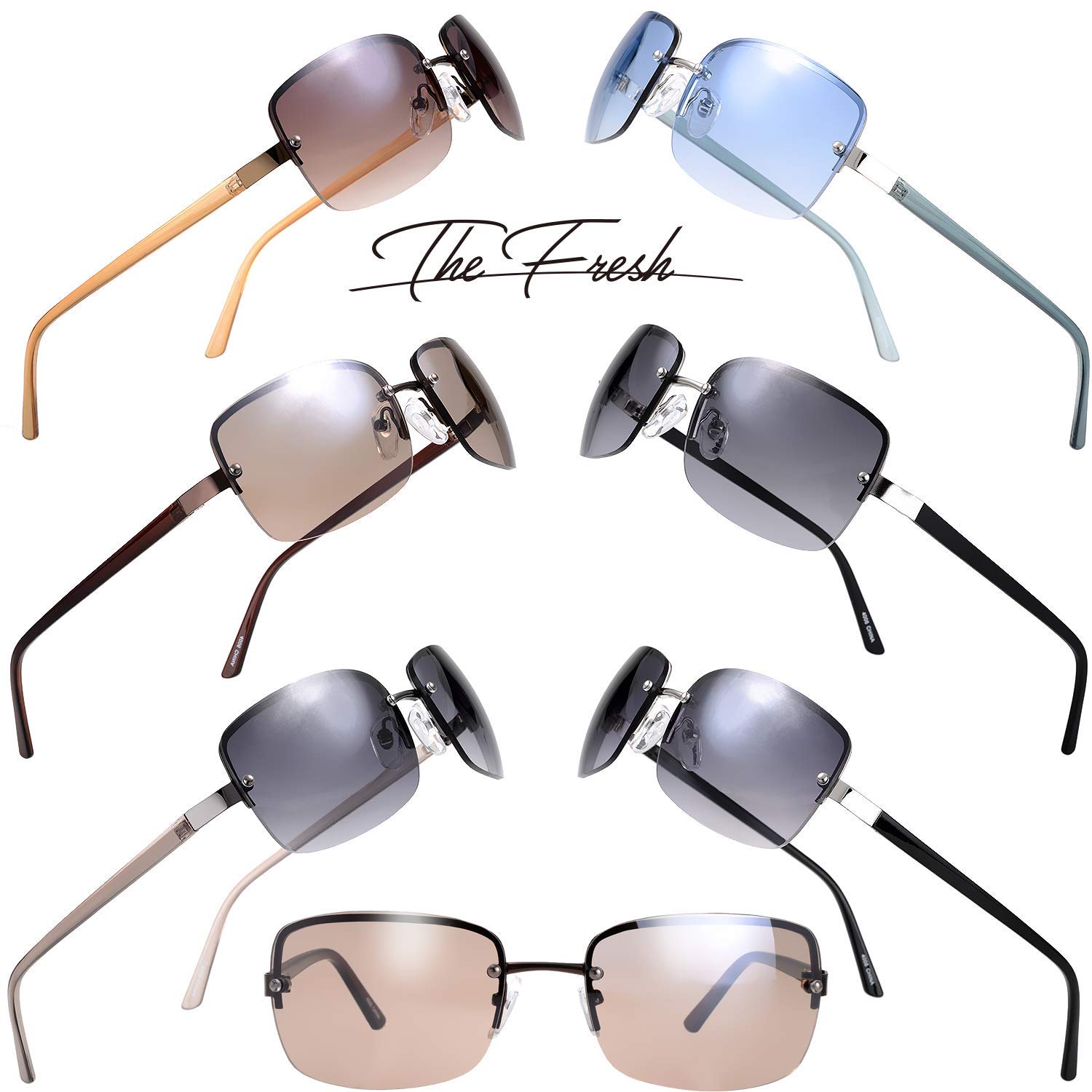 Stylish Minimalist Semi-Rimless Rectangular Sunglasses for Men & Women - UV Protection Polarized Lenses - Fashionable Unisex Shades for Driving, Beach & Outdoor Activities