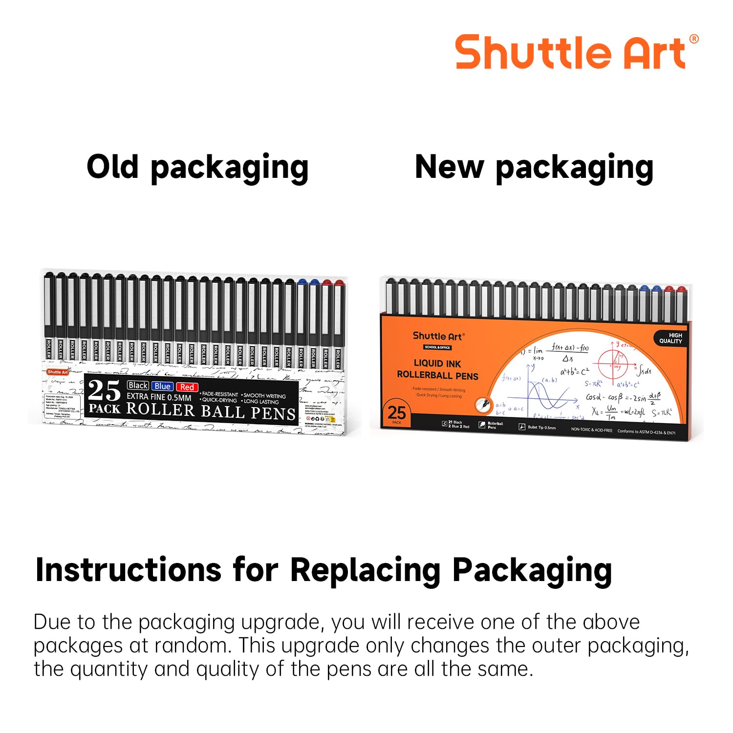 Shuttle Art 25-Pack Rollerball Pens (21 Black, 2 Blue, 2 Red) - 0.5mm Fine Point Liquid Ink Pens for Smooth Writing - Perfect for Journaling, Note Taking, School & Office Use