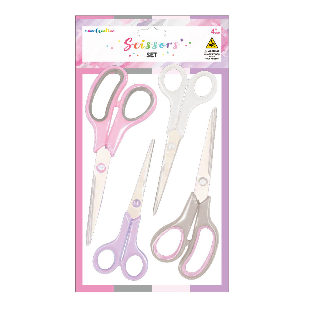 4Ct Soft Colors Scissor Set - 5.4/6.7/7.8/8.3 Inch Multi-Size Craft Scissors for Fabric, Paper, DIY Projects | Perfect for Sewing, Quilting, School & Office Use