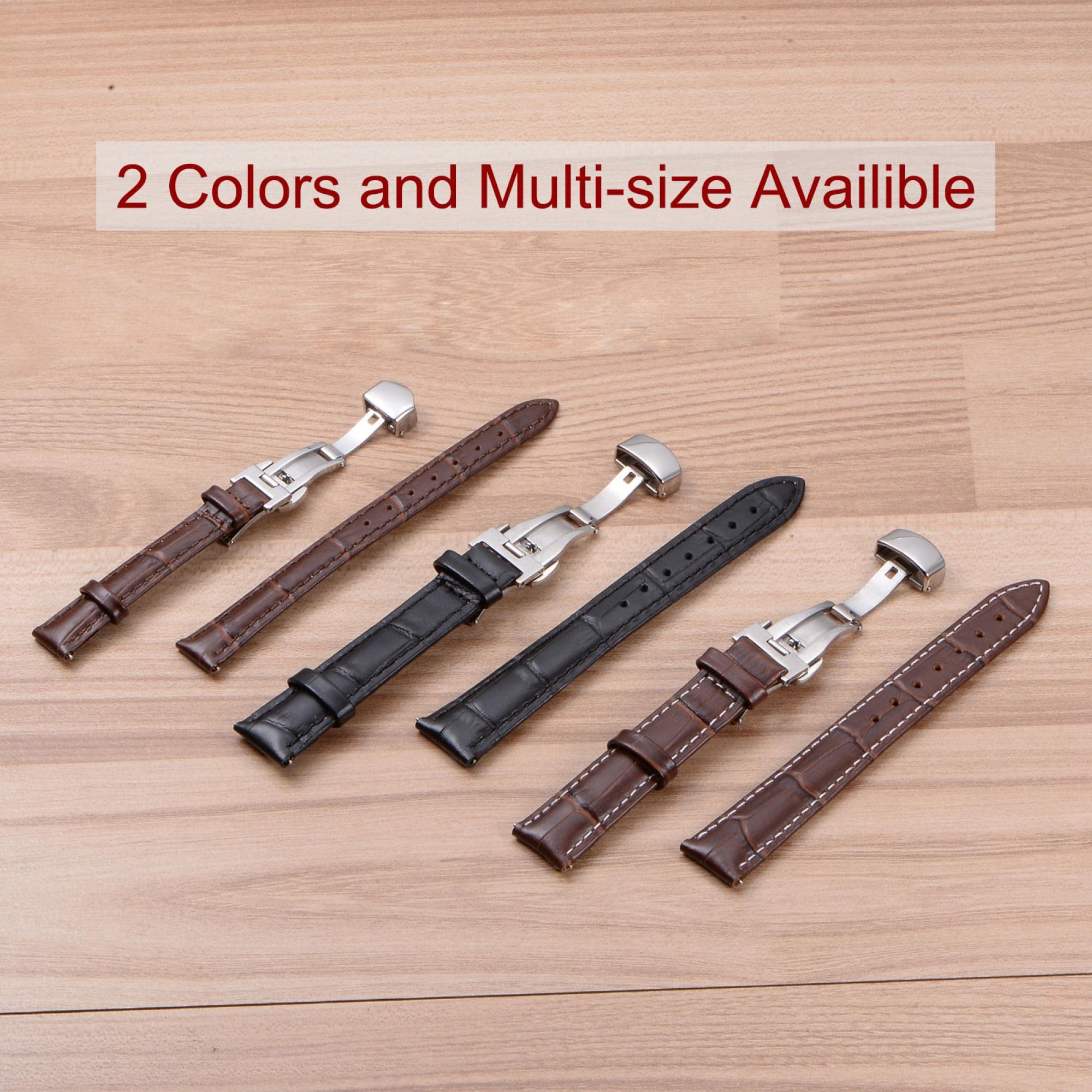 Premium Leather Watch Band with Quick Release Deployment Buckle - Multiple Sizes Cowhide Watch Strap for Men & Women - Perfect for Dress, Casual & Business Wear