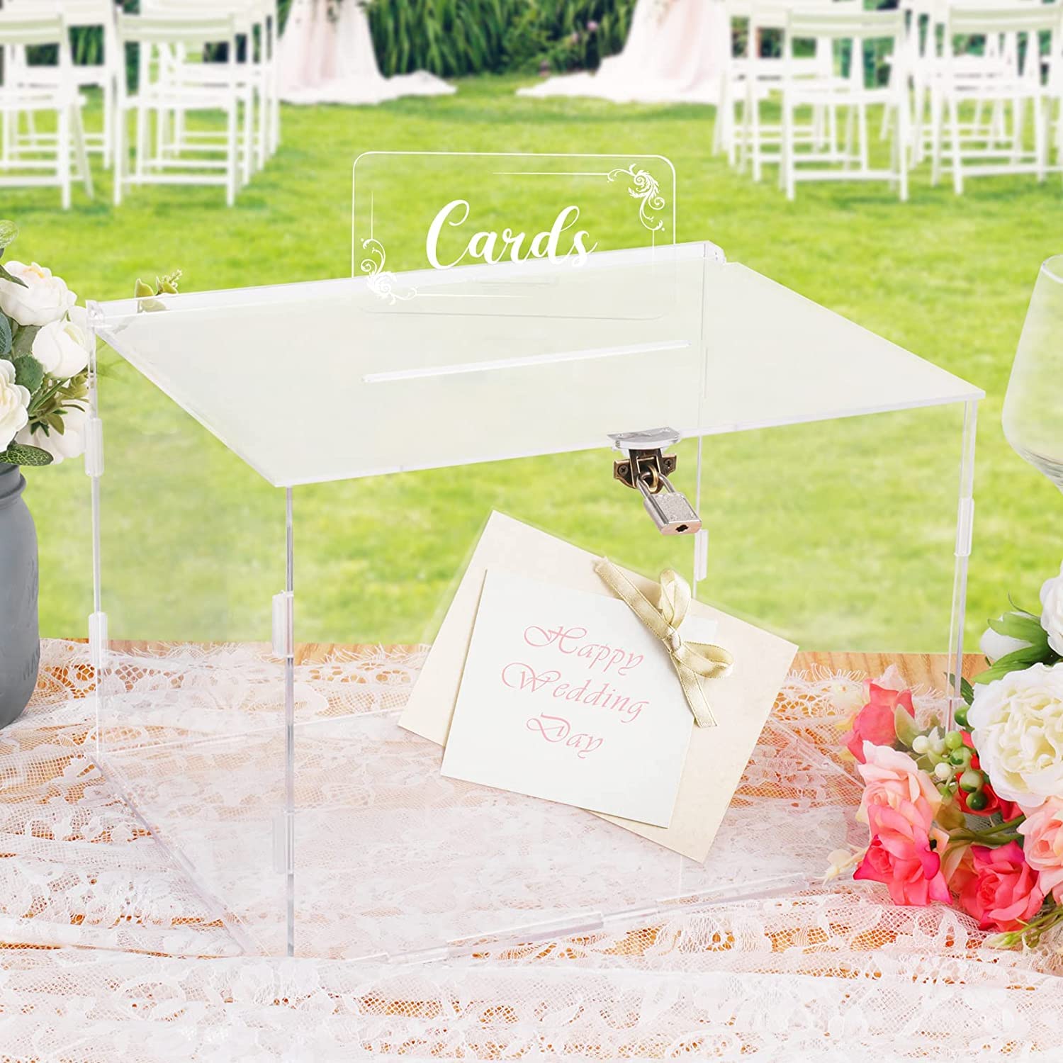 Fowecelt Clear Acrylic Wedding Card Box with Lock - Rustic Card Holder for Wedding Reception, Bridal Shower, Birthday Party, Baby Shower & Graduation - Perfect for Gift Collection and Money Storage at Special Events