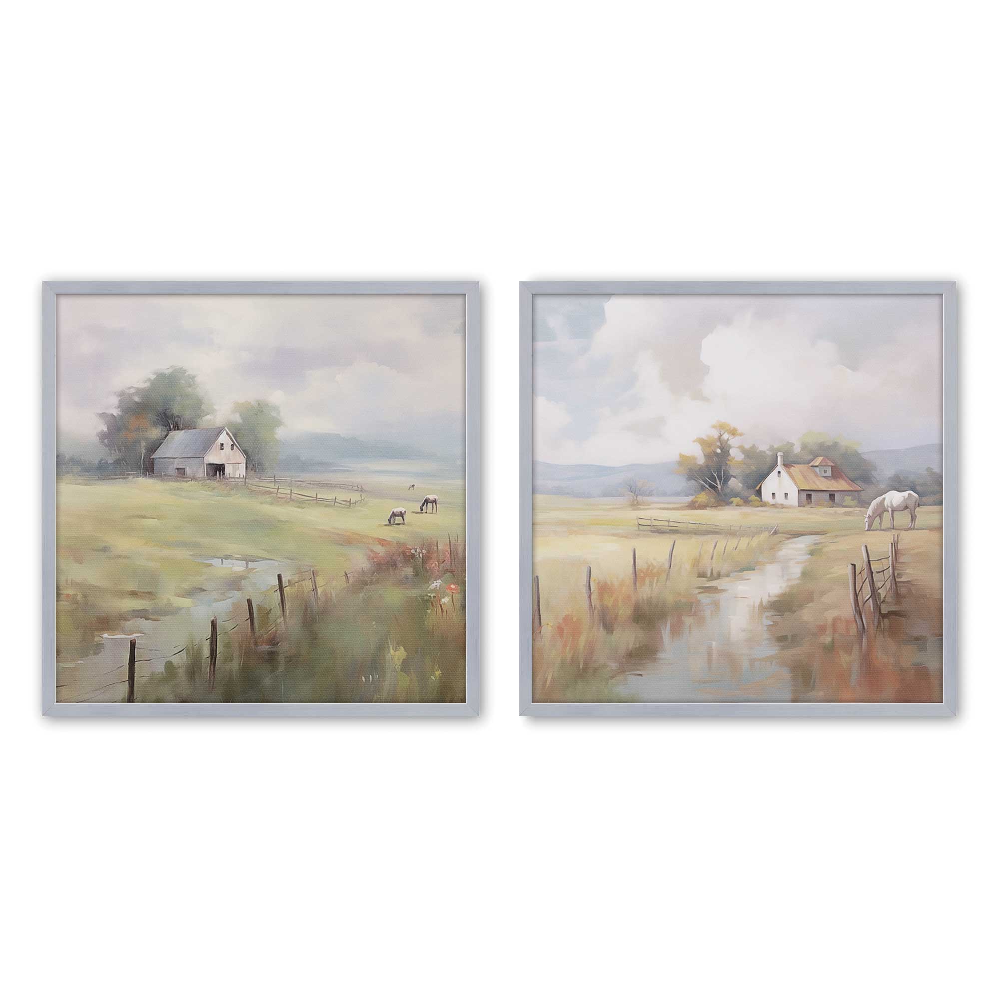 Countryside Farmhouse Bliss - Set of 2 Wall Art Prints for Living Room, Bedroom & Home Decor