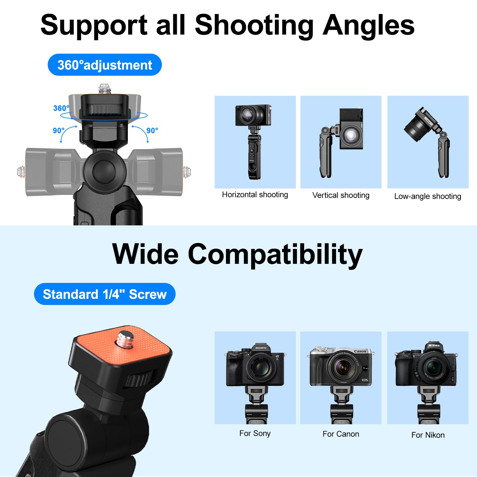 Newmowa Wireless Remote Control Camera Tripod Grip - Portable Travel Mini Tripod Handheld Stabilizer for Sony ZV-1, ZV-1F, RX100 VII, A7 III, A6100, Canon EOS R, RP, 6D Mark II, 800D, Nikon Z, Z50 - Perfect for Vlogging, Travel Photography & Outdoor Shooting