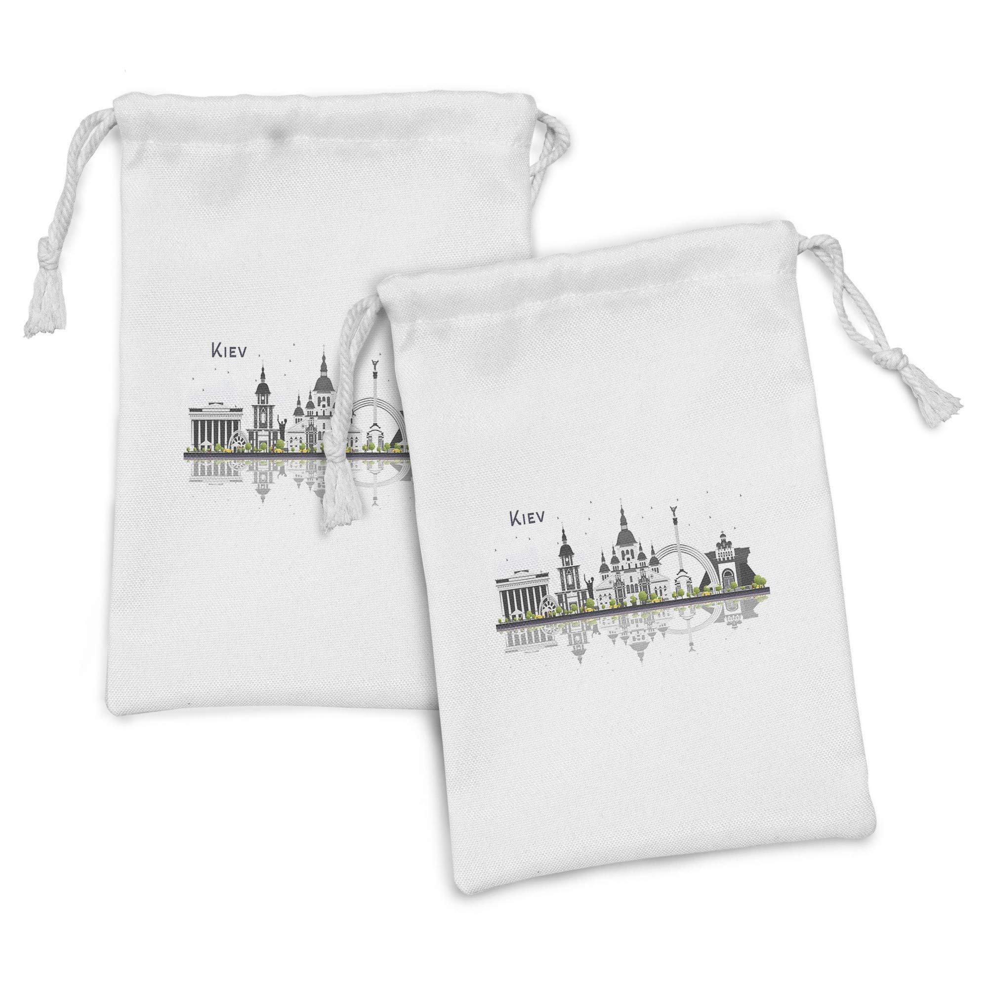 Ambesonne 2-Pack Travel Pouch Set - Modern Kiev Skyline Design with Iconic Landmarks & Reflections - 9