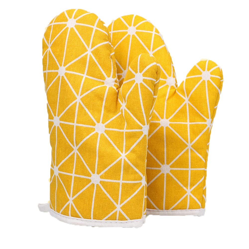 2 Pack Thickened Heat Resistant Oven Mitts - Kitchen Baking Gloves for Microwave, Oven & Grilling - Anti-Scalding Household Cooking Accessories (Yellow) - Perfect for Baking, BBQ & Hot Dish Handling