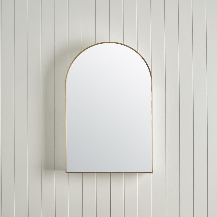 Brushed Brass Arch Mirror Cabinet - Elegant Bathroom Vanity with Storage for Modern Home Decor | Perfect for Bathroom, Bedroom, or Entryway Organization