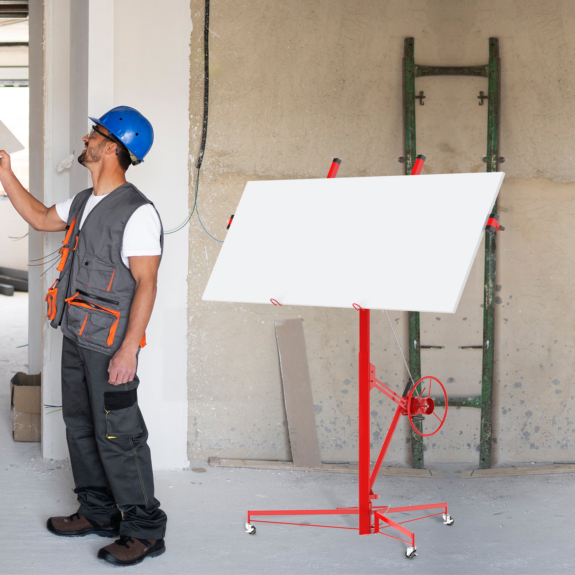 GARVEE 16ft Drywall Lift 150 lbs Capacity - 360° Adjustable Telescopic Arm with Locking Wheels for Sheetrock Panel Hoisting | Perfect for Ceiling Installation & DIY Home Renovation Projects