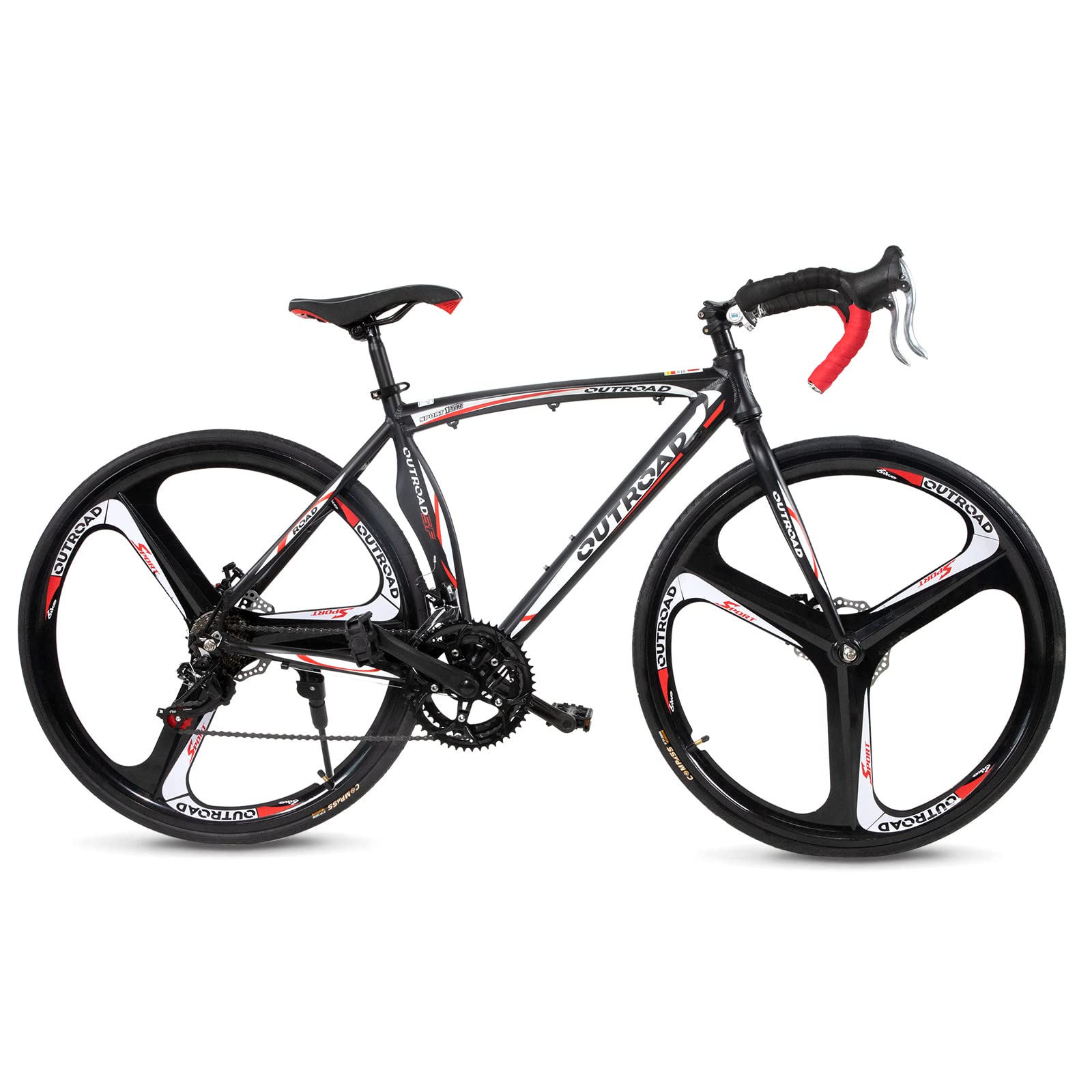 PanAme 14-Speed Lightweight Aluminum Alloy Road Bike - 3-Spoke Wheels & Dual Disc Brakes for Men & Women - Adult Racing Bicycle for Commuting & Fitness (KD-Black) | Perfect for Urban Commutes, Weekend Rides & Road Cycling Training