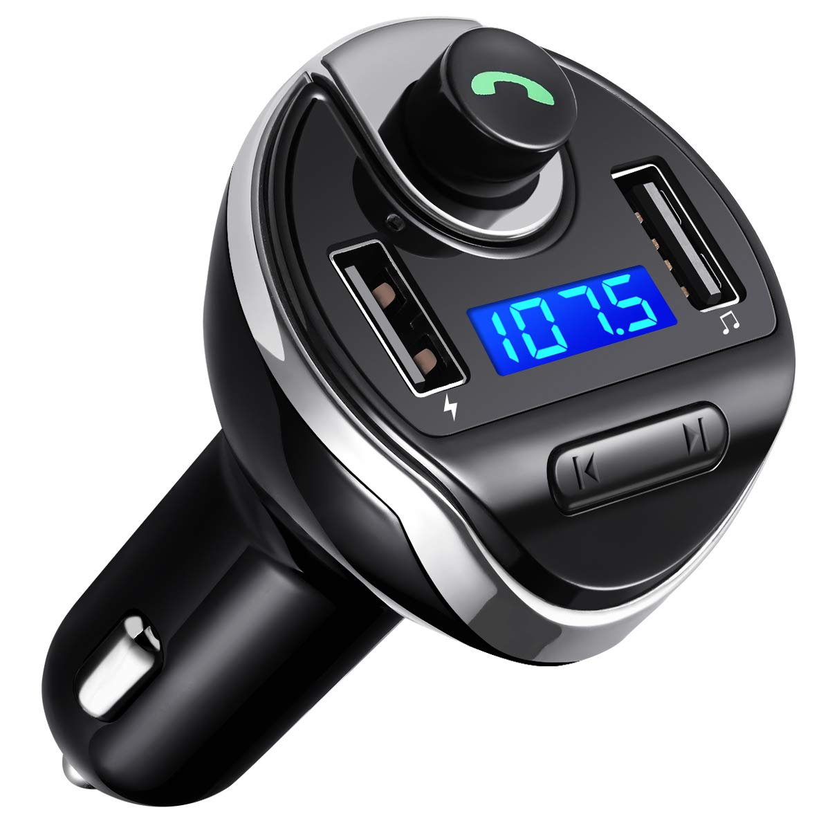 Criacr Bluetooth Car Adapter with Dual USB Charger, Hands-Free Calling, FM Transmitter & MP3 Player - Wireless Music Streaming & Hi-Fi Stereo Sound for All Cars & Smartphones - Perfect for Road Trips & Commuting