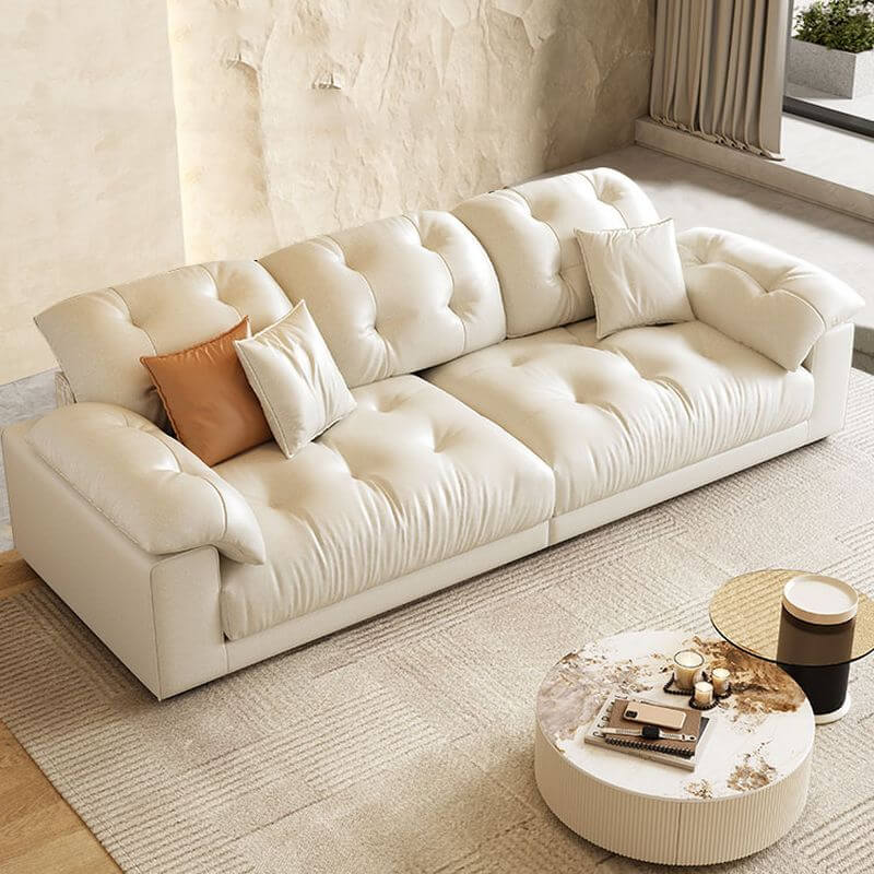 Comfortable White Standard Sofa for Living Room with 3 Soft Pillows - Perfect for Relaxing, Entertaining Guests, and Enhancing Home Decor