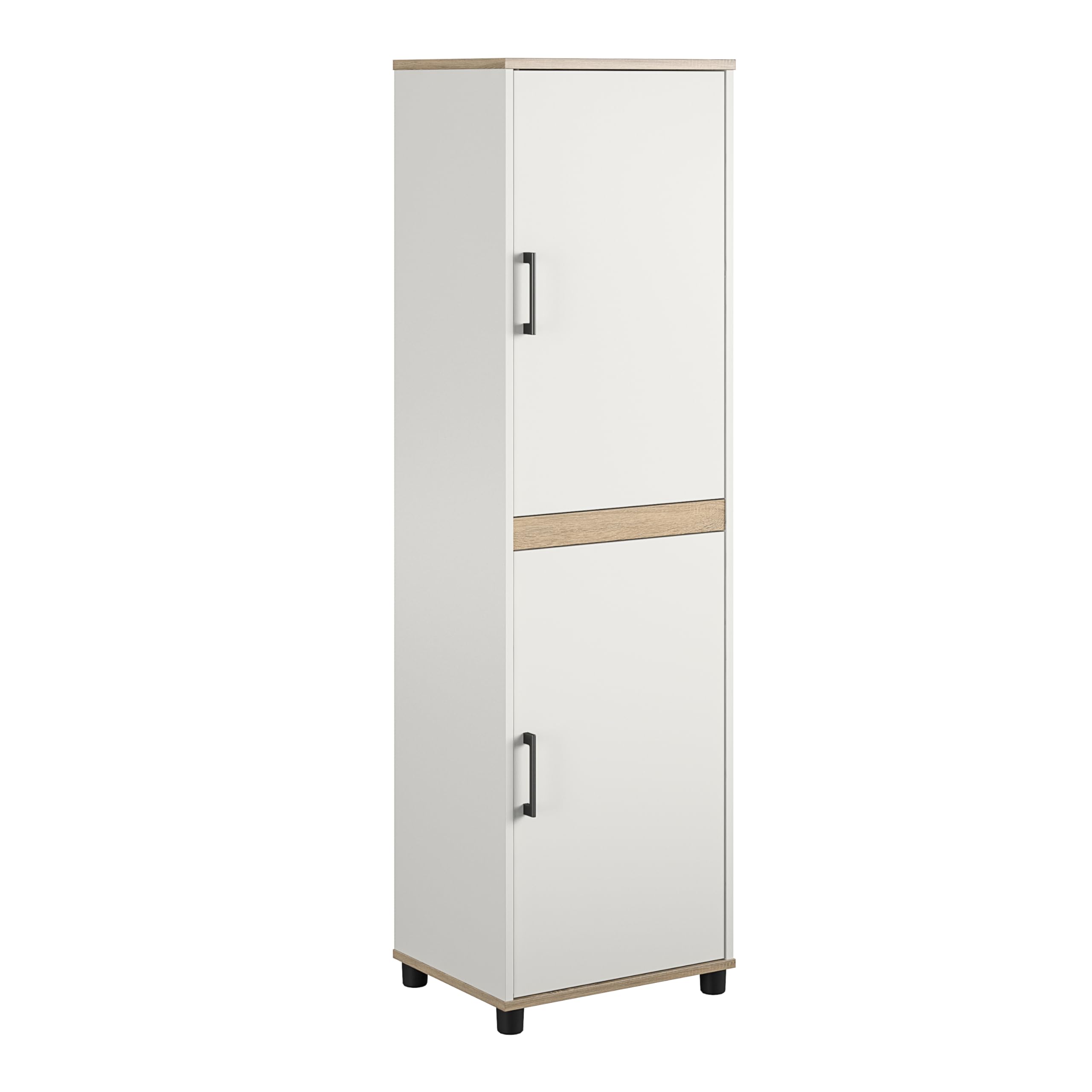 SystemBuild Whitmore 2-Door White Kitchen Pantry Cabinet with Adjustable Shelves - Perfect for Small Kitchens, Dining Rooms & Pantry Organization