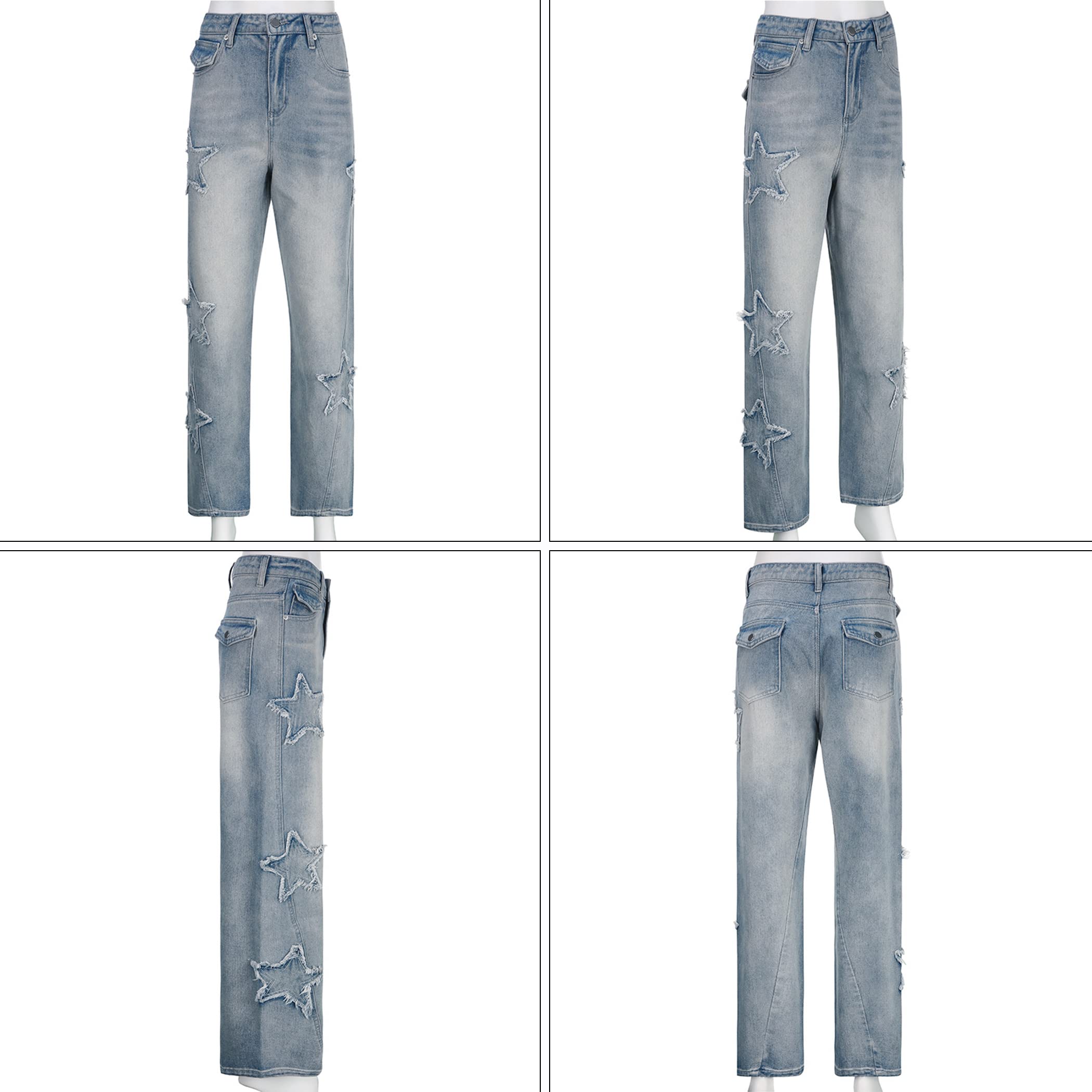 Y2K Emo Star Cargo Jeans for Women - Trendy Distressed Denim Pants with Multiple Pockets | Perfect for Teen Girls, Streetwear Fashion, Concerts & Casual Outfits