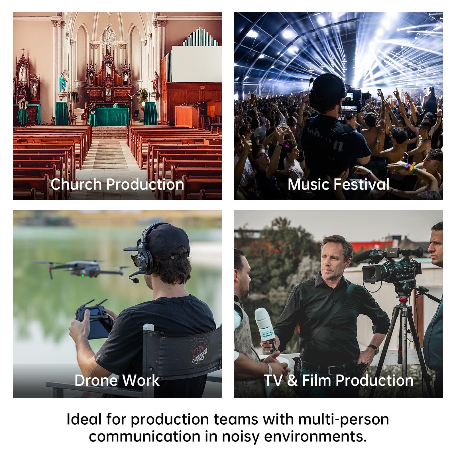 Hollyland Solidcom C1 Pro Wireless Intercom Headset with ENC Noise Cancellation & Full Duplex - 1100ft Range, PTT & Mute Function, Single Ear Design for Church, Drone, TV & Film Production - Perfect for Team Communication in Live Events, Broadcasting & Professional Audio Settings