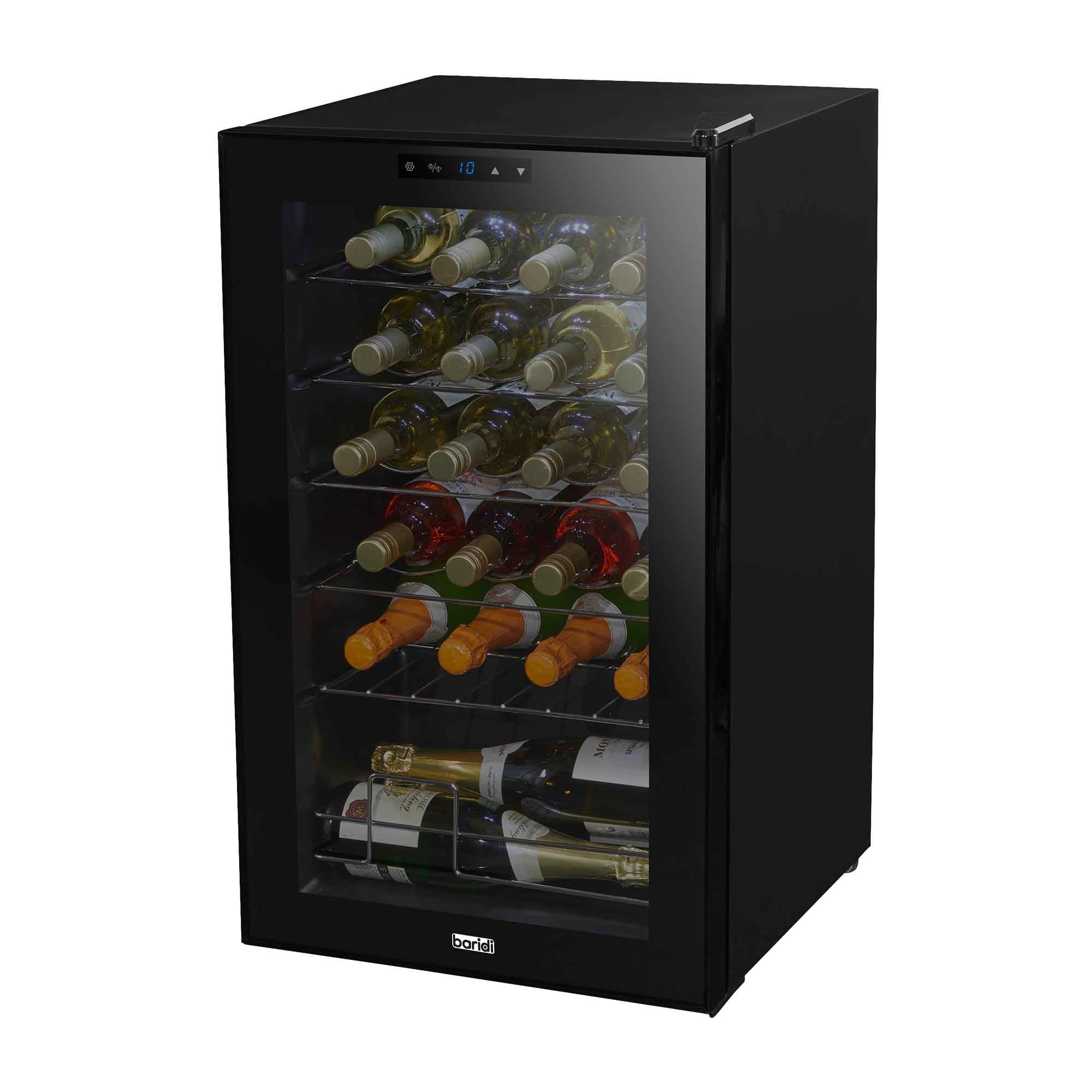 Baridi 24 Bottle Wine Cooler Refrigerator - Digital Touch Screen Control, LED Interior Lighting, Freestanding Black Wine Fridge for Home, Kitchen, or Bar Use