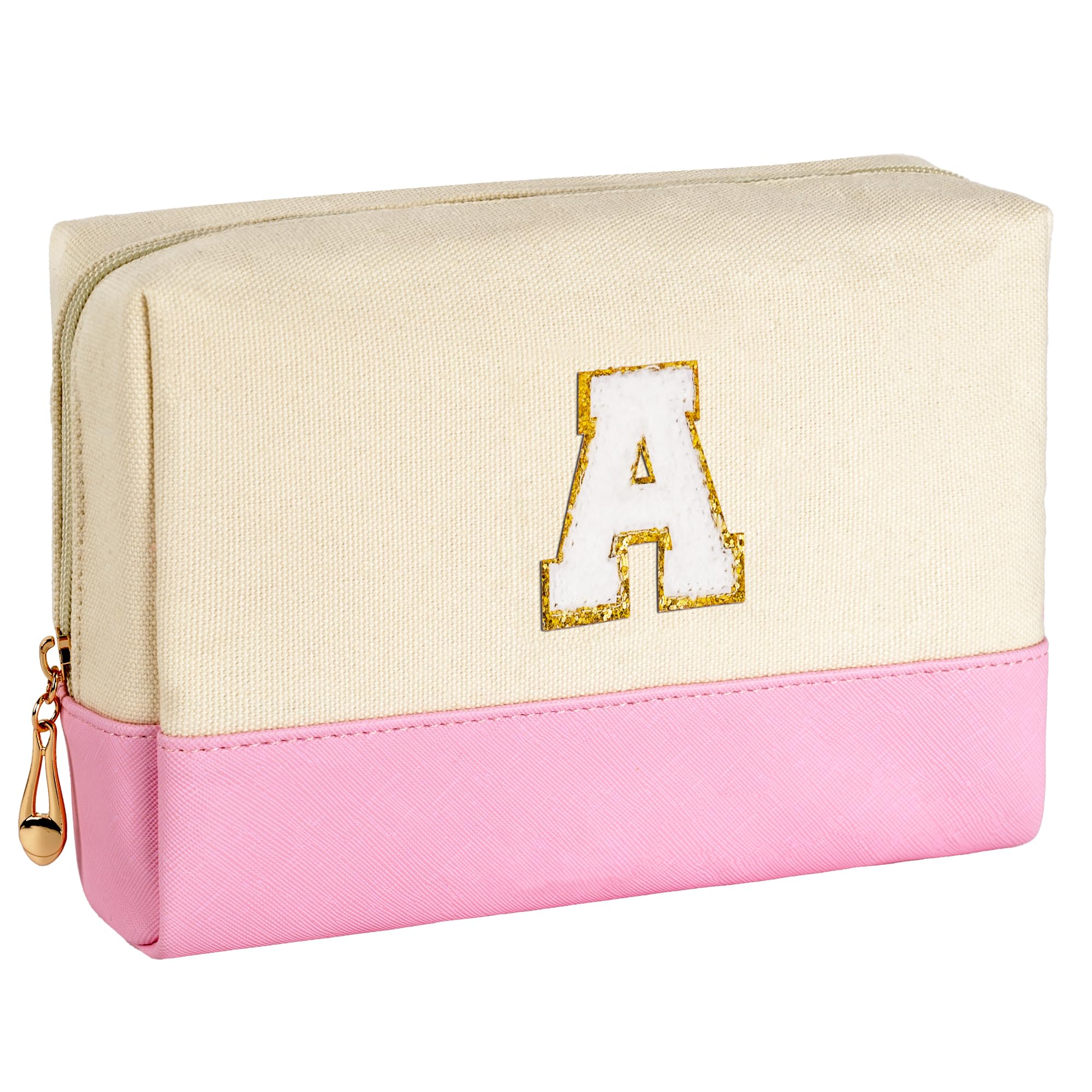 Elilier Personalized Monogram Makeup Bag - Cute PU Leather Canvas Cosmetic Pouch for Women & Girls | Portable Toiletry Organizer for Travel, School, Gym & Daily Use | Perfect Preppy Gift Idea