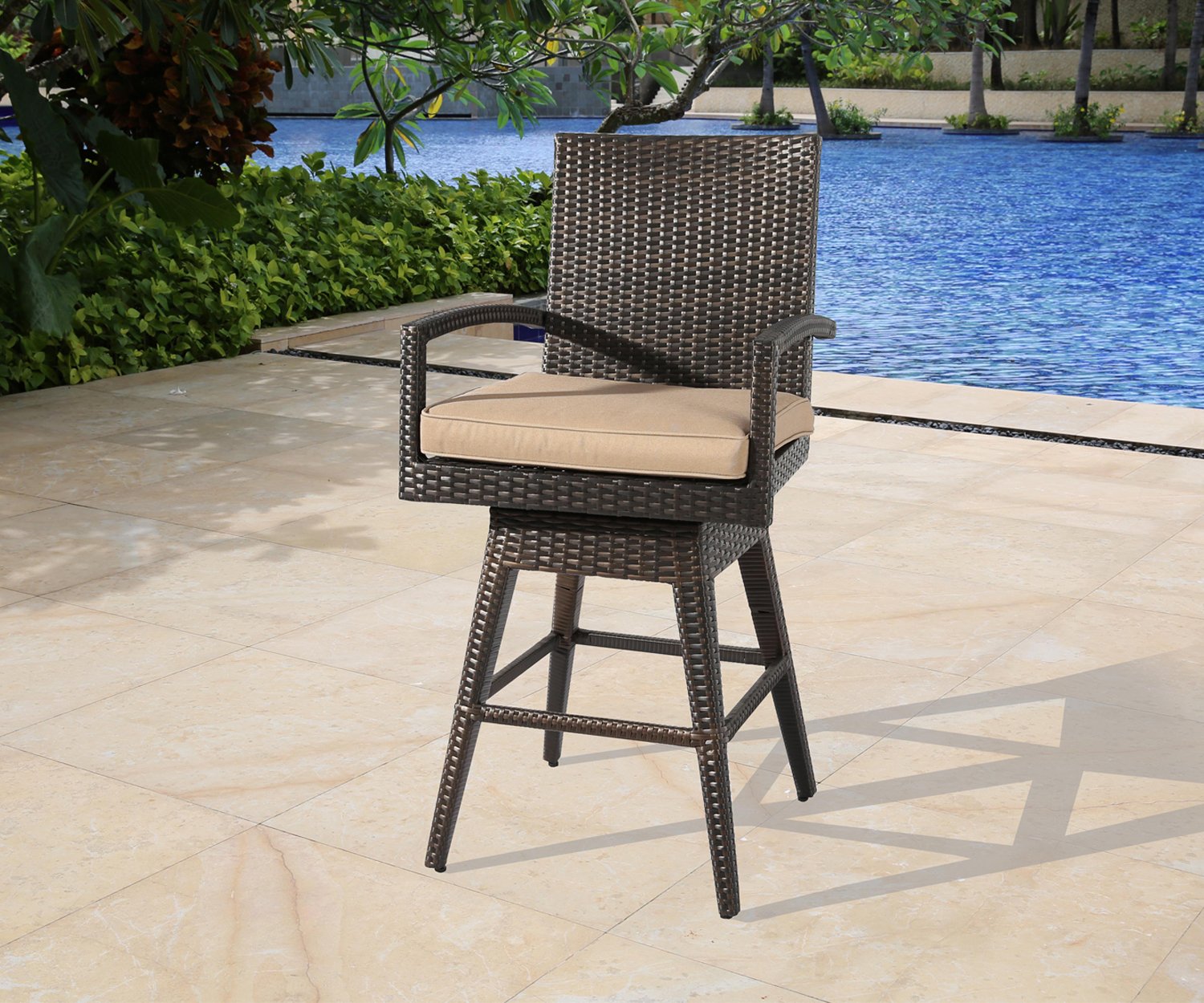 Premium Outdoor Wicker Bar Stools - Weather-Resistant Patio Bar Height Stools for Backyard, Poolside & Deck - Set of 2 Modern Rattan Counter Stools for Outdoor Entertaining