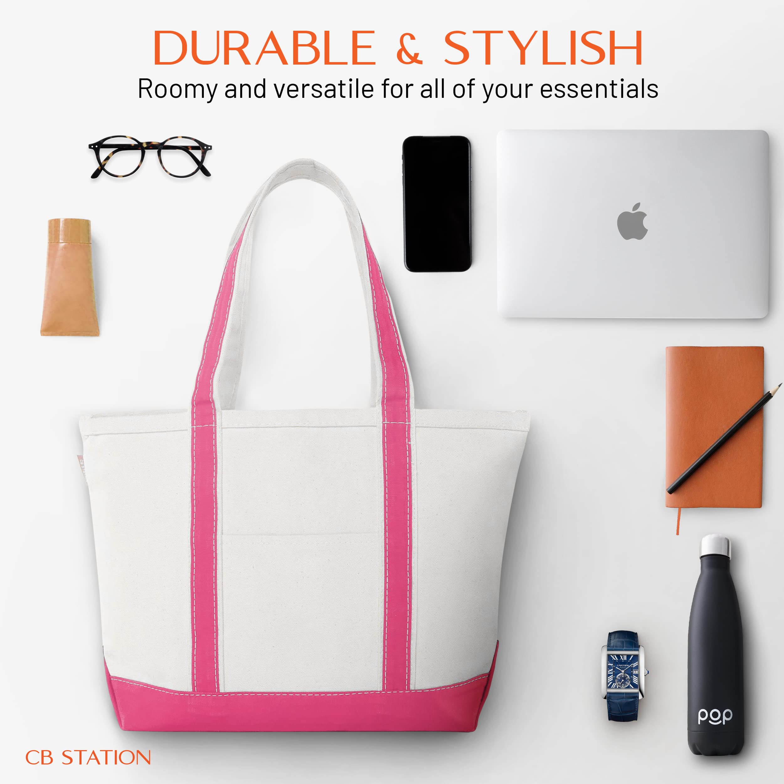 Stylish Medium Classic Canvas Tote Bag for Women with Top Zipper Closure & Outer Pocket - Perfect for Daily Essentials, Grocery Shopping, Work Commute & Weekend Travel