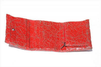 Genuine Leather Fold Wallet for Men & Women - Red Crackle Design - Slim RFID Blocking Bifold Wallet - Perfect for Travel, Business & Everyday Use
