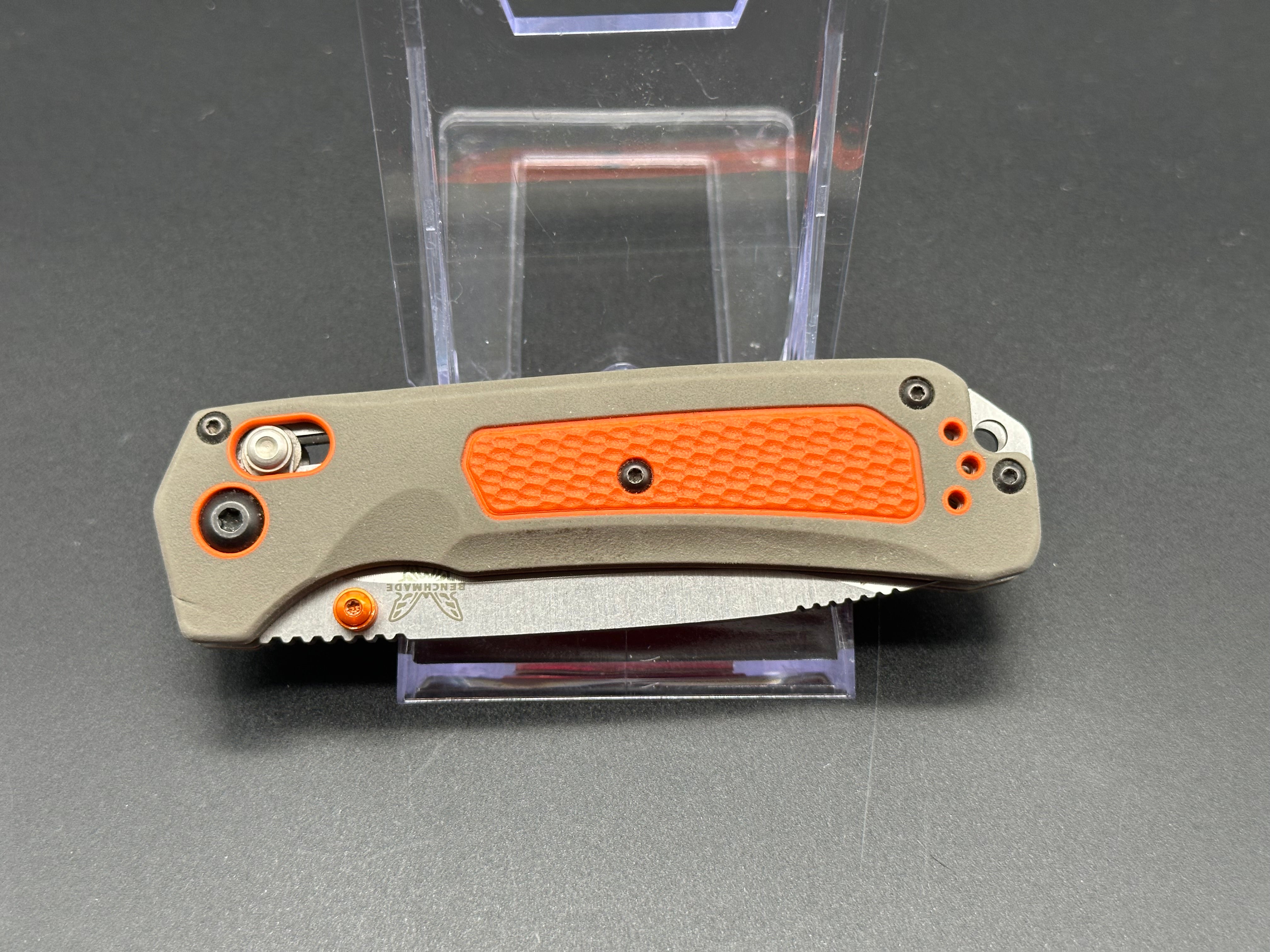 Benchmade Grizzly Ridge Hunting Knife - Grey/Orange Polymer Handle - Outdoor Survival, Camping & EDC Folding Knife