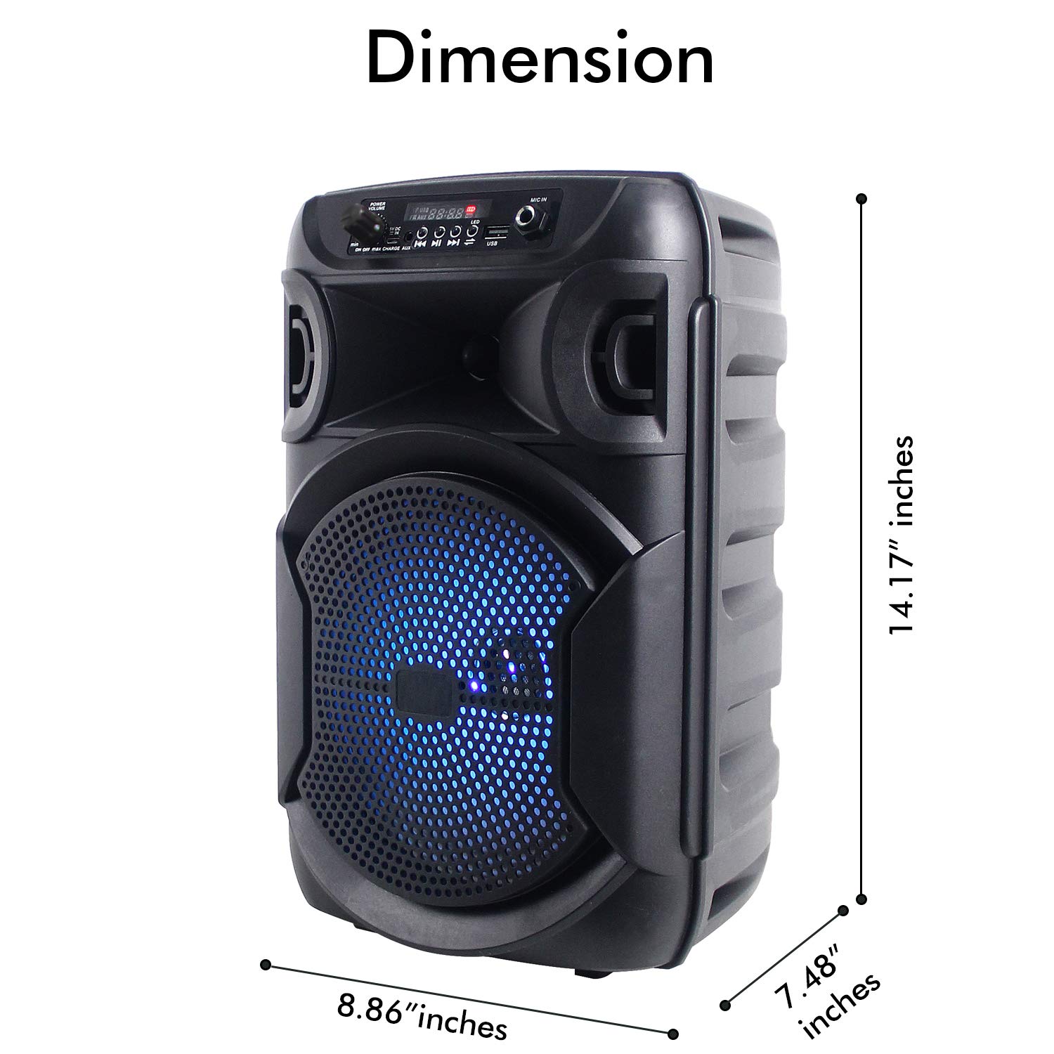 Technical Pro 8 Inch 1000W Portable Bluetooth Speaker with Woofer & Tweeter - Wireless Party Speaker with Built-in Karaoke Mic & XLR to 1/4