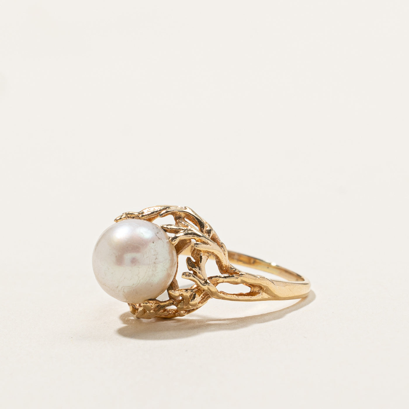 Solitaire Pearl Ring for Women - 14K Gold Plated, Size 5.5 - Elegant Wedding, Engagement & Anniversary Jewelry Gift
