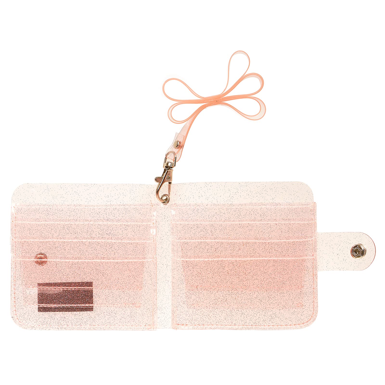 Clear PVC Glitter Card Holder Wallet for Women - Transparent ID Case with Neck Lanyard, Folding Design for Cash, Coins & Photos (Pink) - Perfect for Travel, Work & Everyday Use
