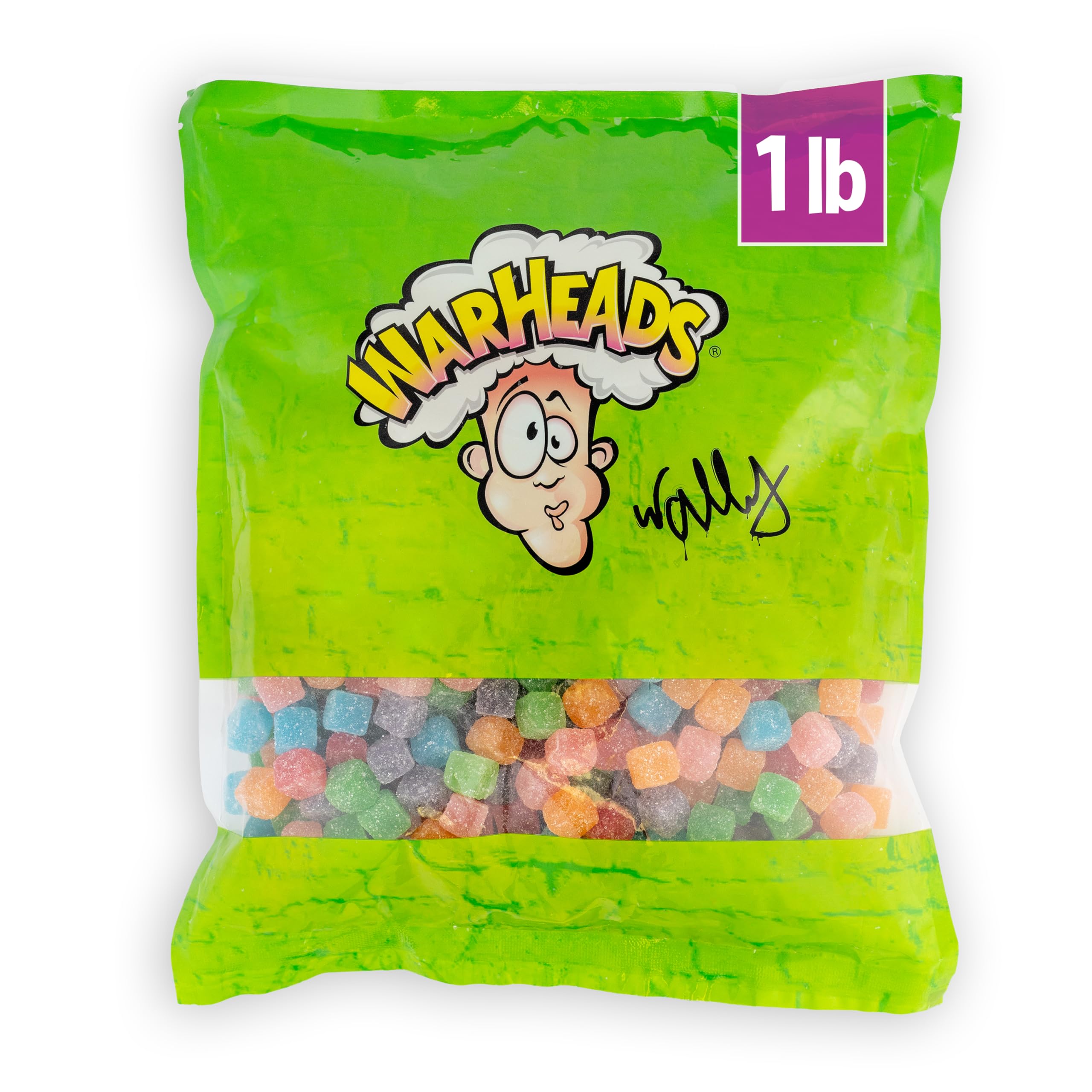 WARHEADS Sour Chewy Candy Cubes - 1 lb Bulk Bag - Assorted Fruit Flavors (Orange, Watermelon, Blue Raspberry, Black Cherry, Strawberry, Green Apple) - Sweet & Tangy Treat for Parties, Movie Nights & Office Snacks