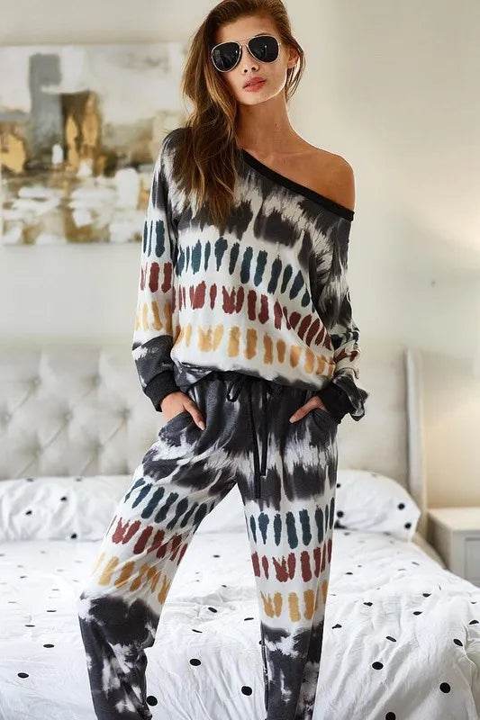BiBi Tie Dye Print French Terry Top - Trendy Women's Casual Short Sleeve T-Shirt for Summer Outfits, Beach Wear & Lounge