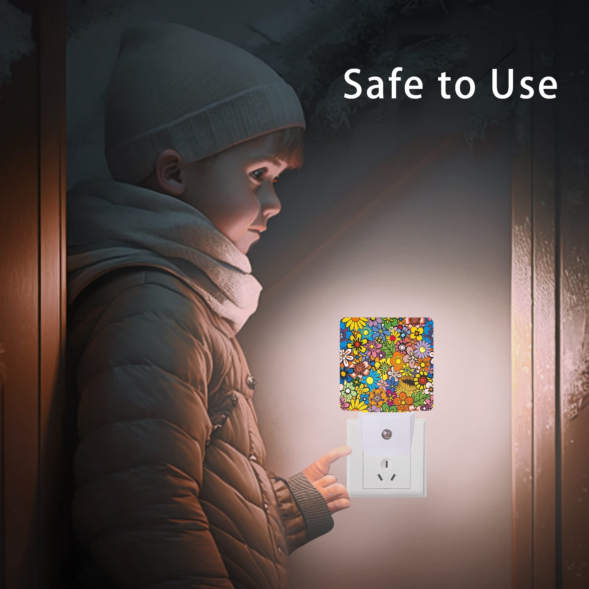 Hippie Flower Night Light Plug in Wall - 0.5W LED Sleep-Friendly Nightlight with Dusk to Dawn Sensor for Kids Boys Girls - Perfect for Bedroom, Nursery, Hallway, Stairway & Home Decor