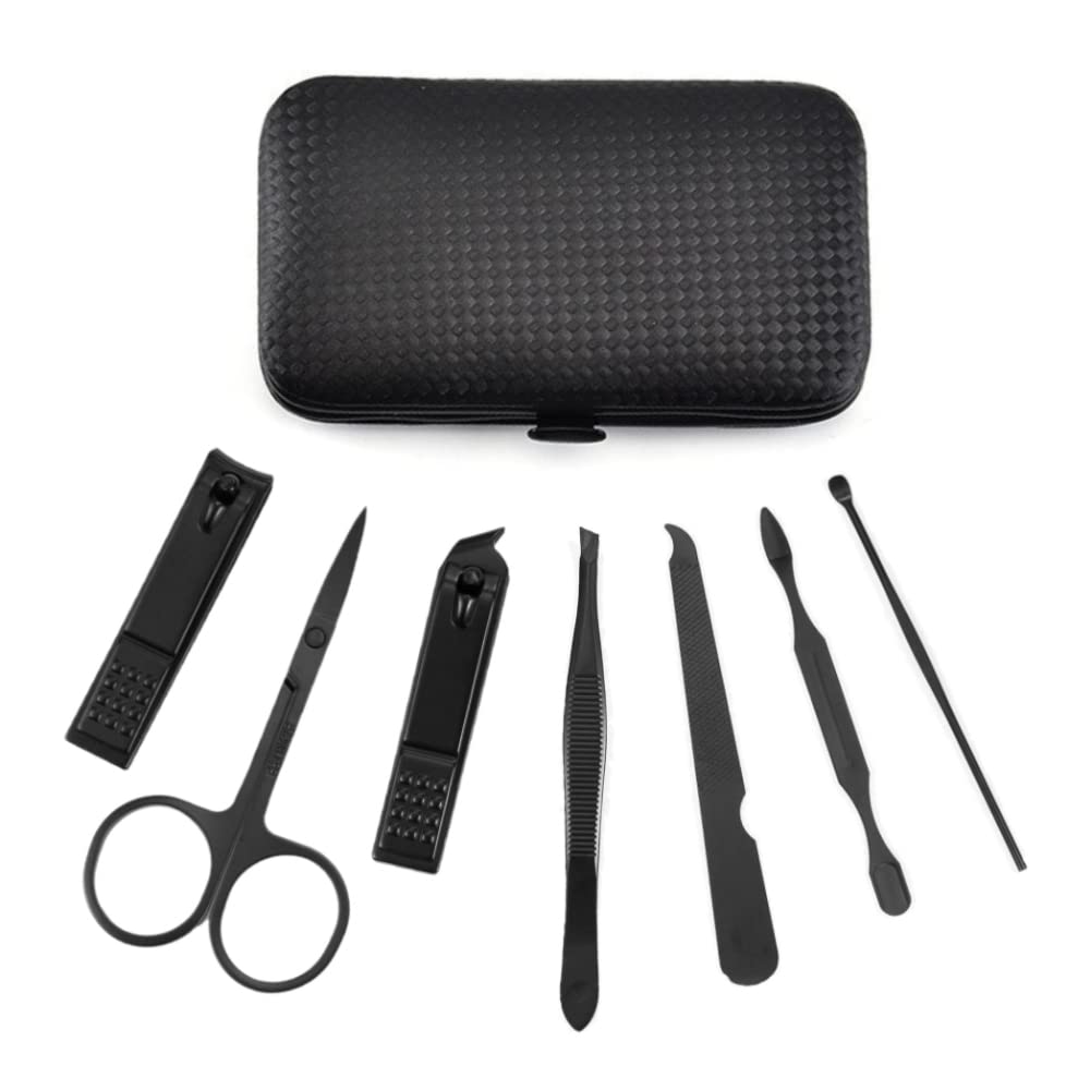 Professional Manicure & Pedicure Kit - 7Pcs Nail Care Tools Set with Nail Clippers, Tweezers & Eyebrow Scissors for Men & Women | Travel Size with Black Case | Perfect for Home, Travel & Salon Use