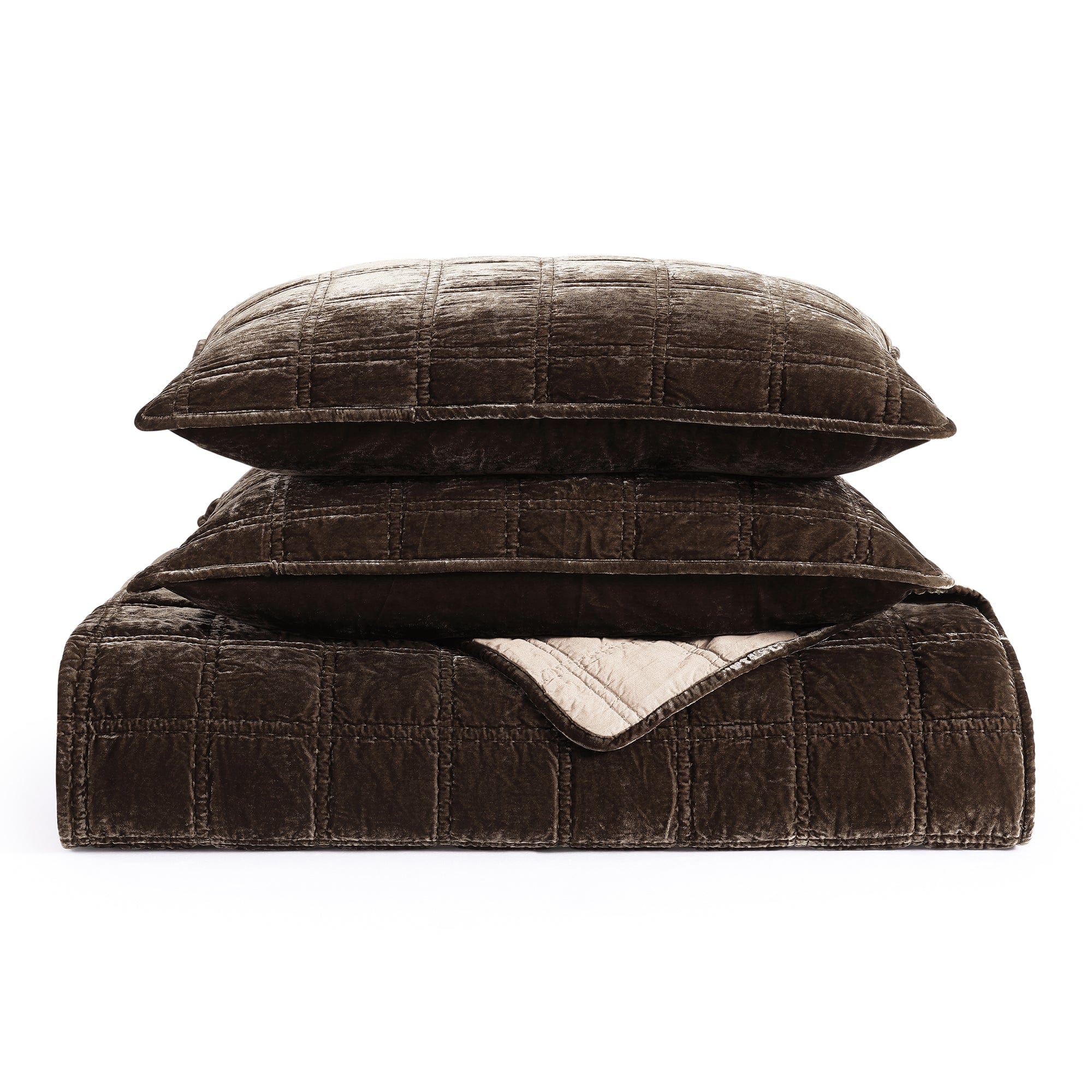 Luxury Stella Faux Silk Velvet Double Box Stitch Quilt Set - Queen Size Bedding with Premium Soft Fabric for Cozy Bedroom Decor & Hotel Style Comfort