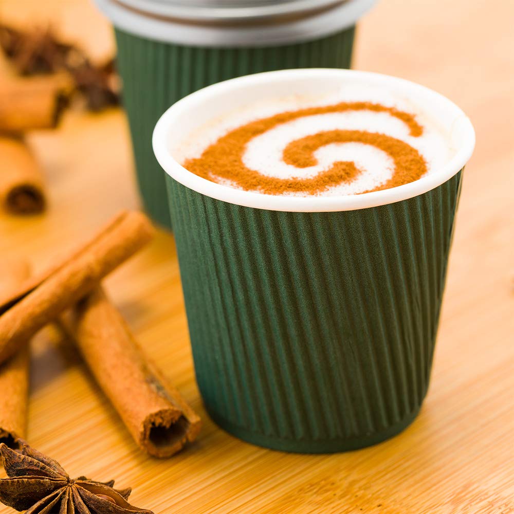 4 Ounce Disposable Paper Coffee Cups - 25 Pack Leakproof Ripple Wall Hot Cups, Eco-Friendly & Recyclable Forest Green Design, Insulated for Heat Retention (Lids Sold Separately) - Perfect for Coffee Shops, Offices, and Home Use