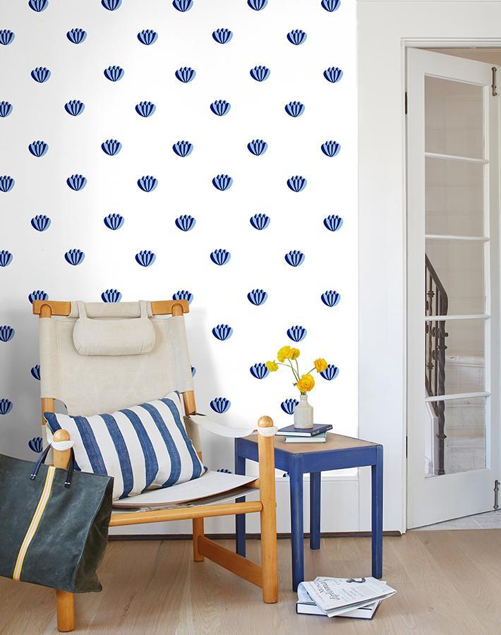 Clare V. 'Lotus' Blue Wallpaper - Premium Peel & Stick Wallpaper for Bedroom, Living Room & Nursery Decor