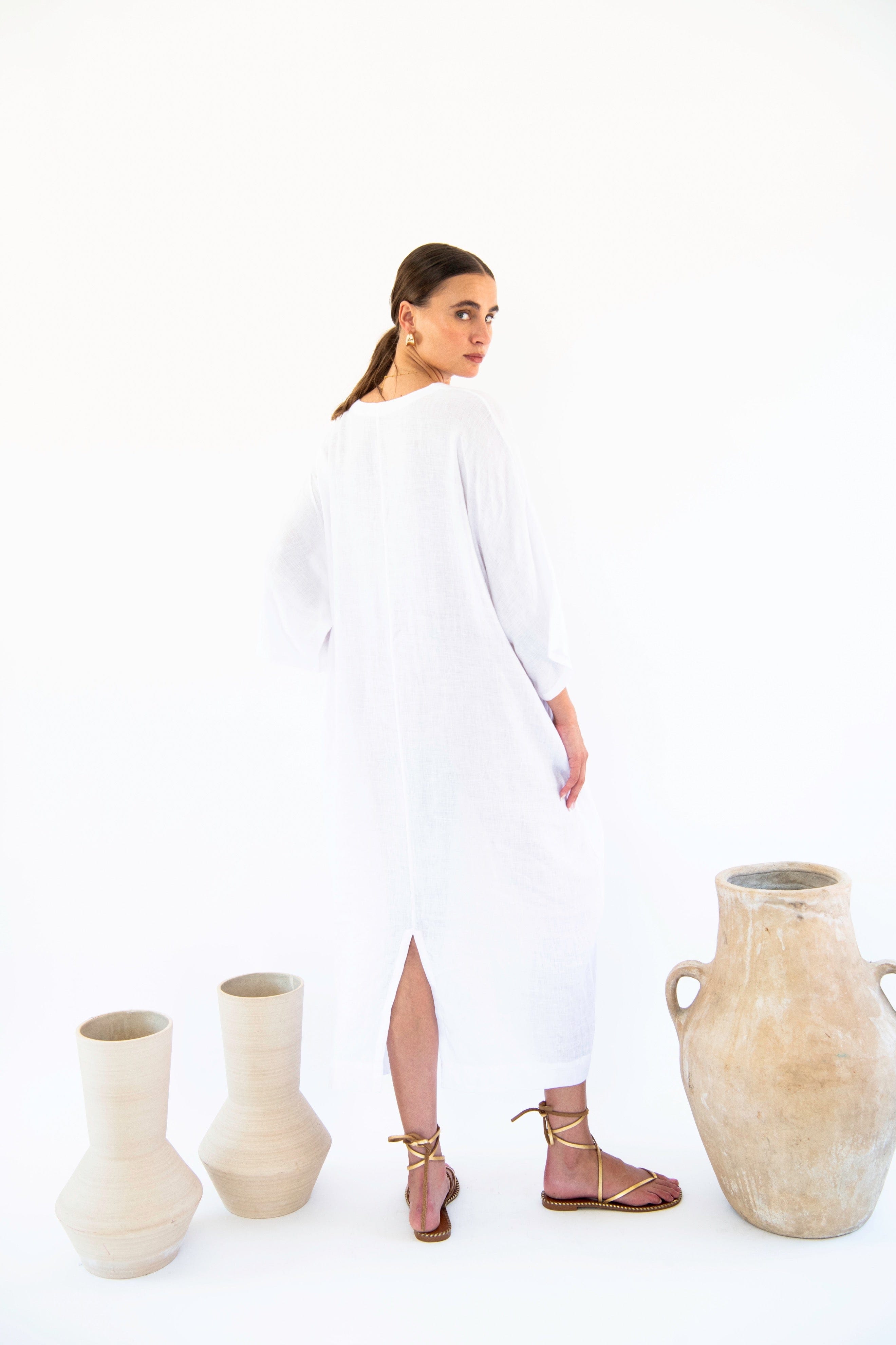 Isla Linen Kaftan Dress for Women - Lightweight Summer Beach Cover Up in Multiple Colors | Perfect for Vacations, Poolside Lounging & Boho Fashion