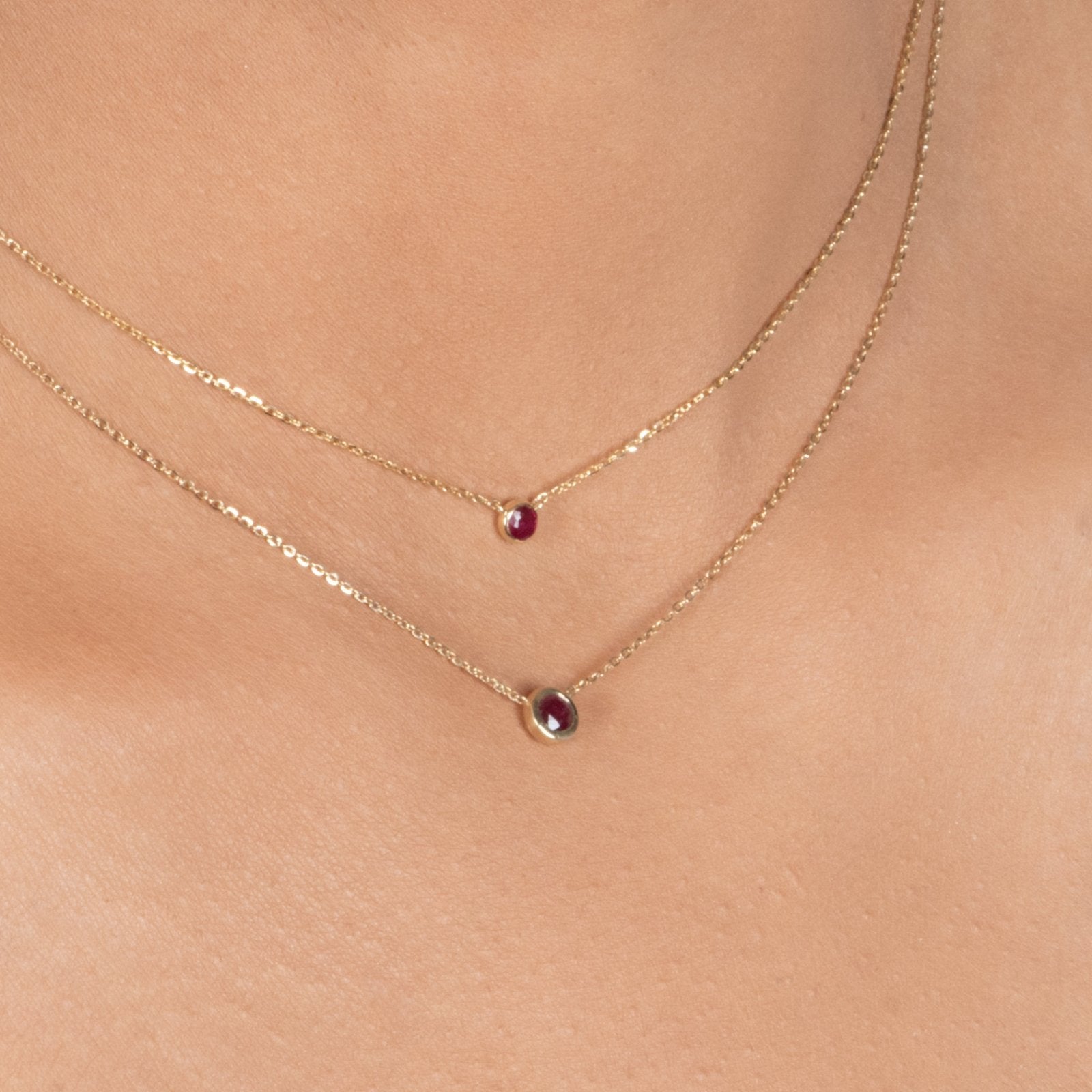 14k Solid Yellow Gold Ruby Station Necklace - Elegant Bezel Set Gemstone Jewelry for Women, Perfect for Gifts, Anniversaries, and Special Occasions