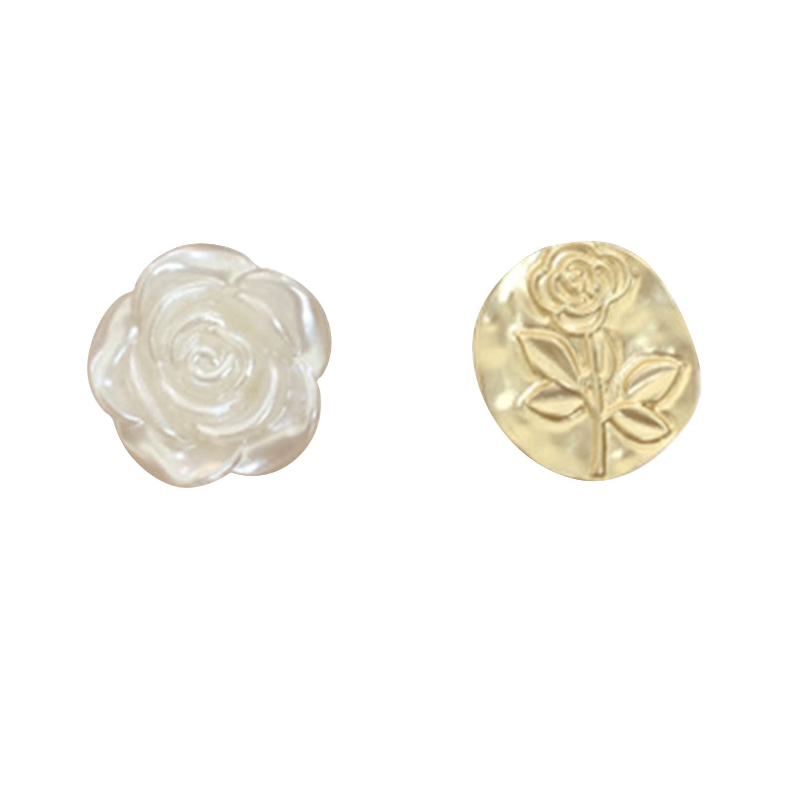 White Rose Flower Stud Earrings for Women - Asymmetric Floral Jewelry Set | Elegant Statement Earrings for Girl, Mother, Wife & Sister | Perfect for Weddings, Date Nights & Special Occasions