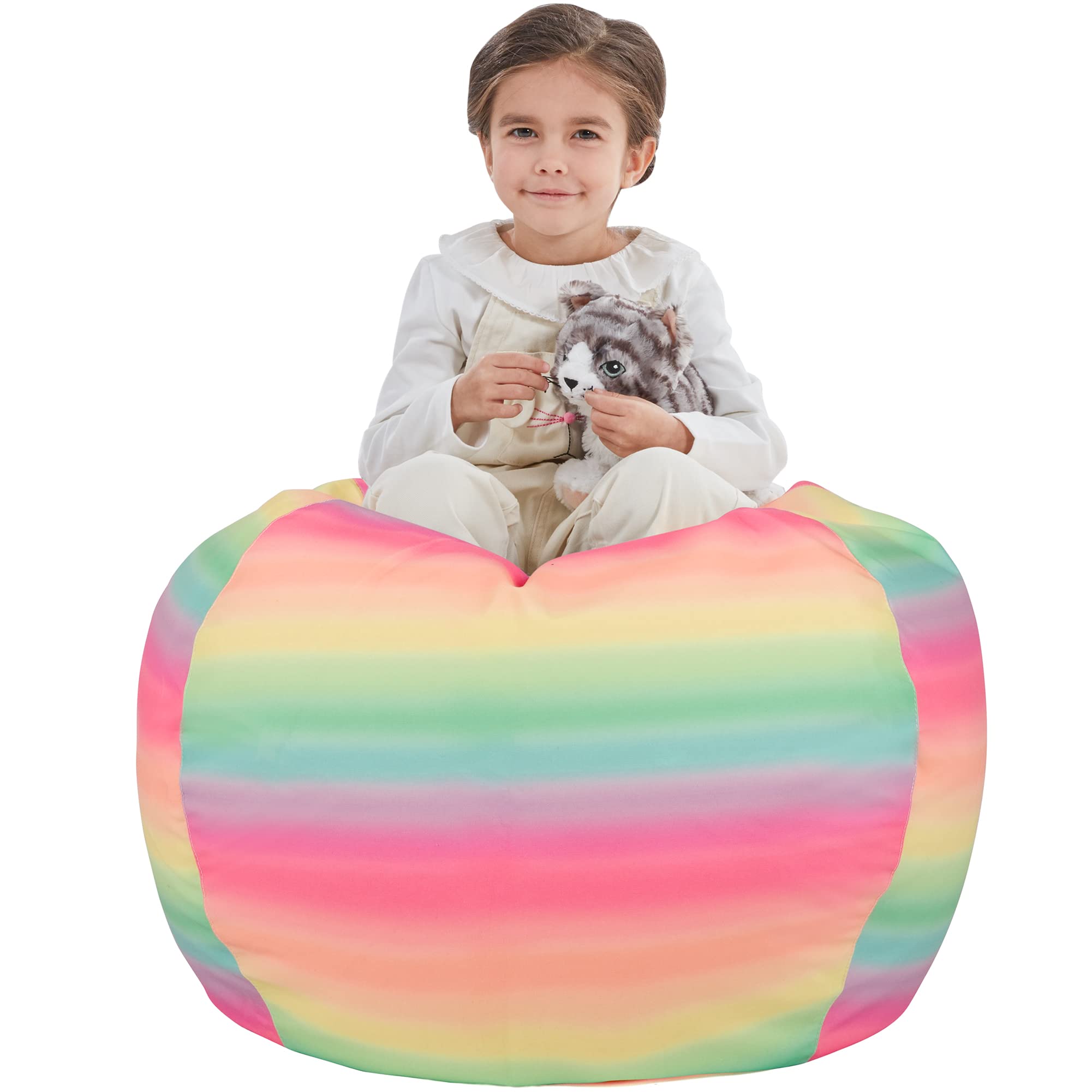 Kids Stuffed Animal Storage Bean Bag Chair Cover - Large No-Fill Organizer for Toddler Girls Soft Plush Toys | Perfect for Nursery, Playroom & Bedroom Toy Organization