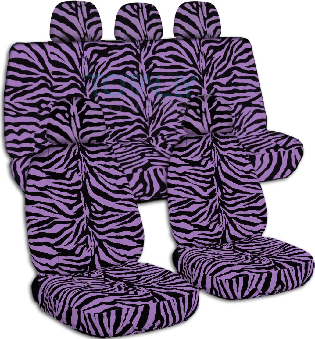 Purple Zebra Print Car Seat Covers Full Set with 5 Headrest Covers (2 Front + 3 Rear) - Universal Fit for Cars, Trucks, Vans, SUVs & RVs - 30 Animal Print Options - Durable & Stylish Protection for Daily Commute, Road Trips & Family Adventures