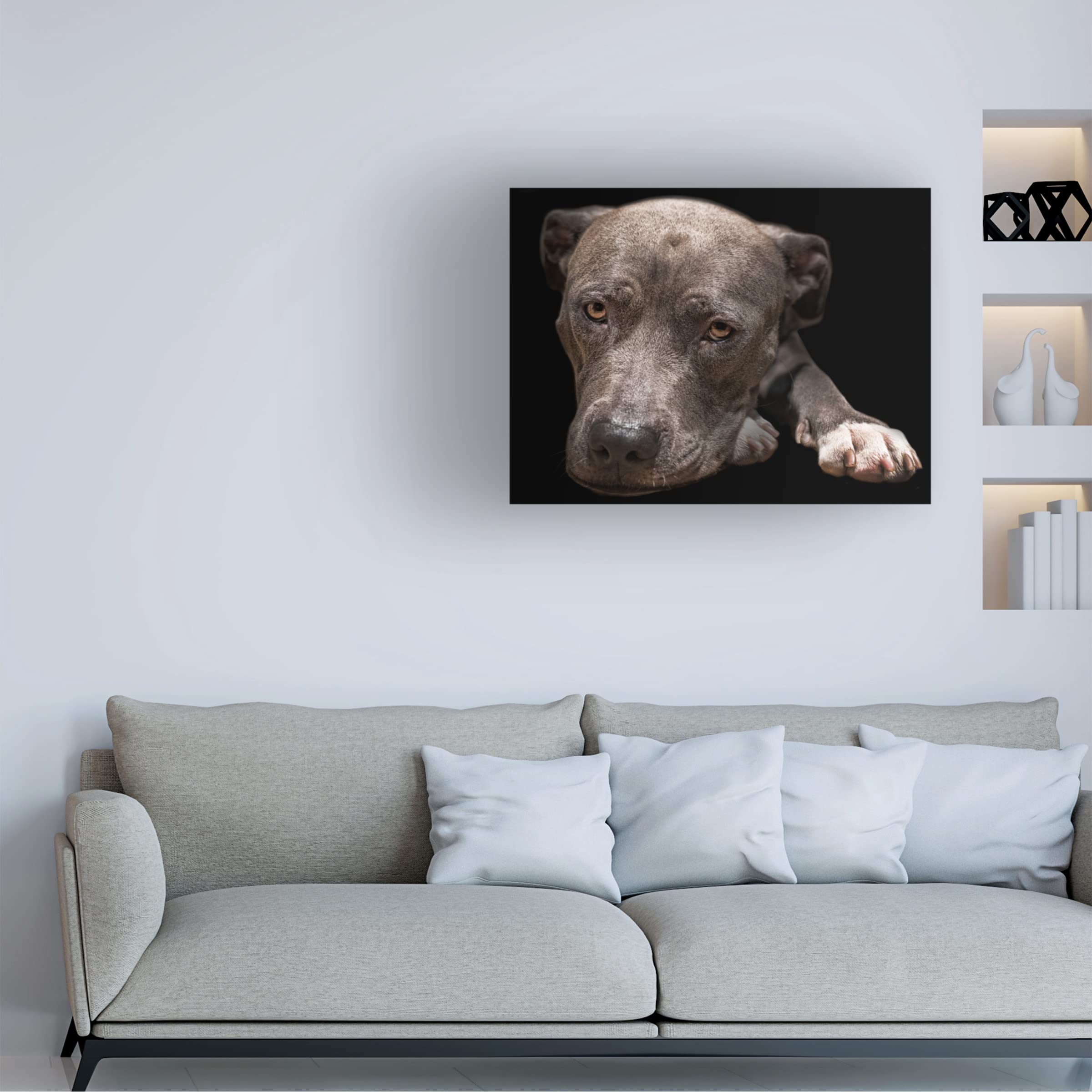 Trademark Fine Art 'Pit Bull Terrier' Canvas Wall Art by Lori Hutchison - Handmade Dog Painting for Living Room, Bedroom & Office Decor