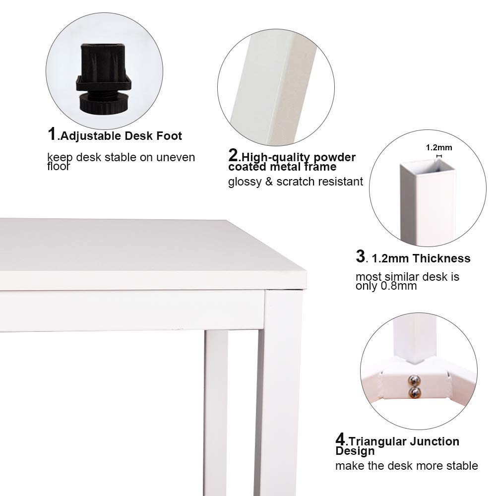 63 Inch Large Computer Desk - Modern Simple Style Home Office & Gaming Desk, White Metal Frame Study Writing Table for Students | Perfect for Home Office, Gaming Setup & Small Spaces