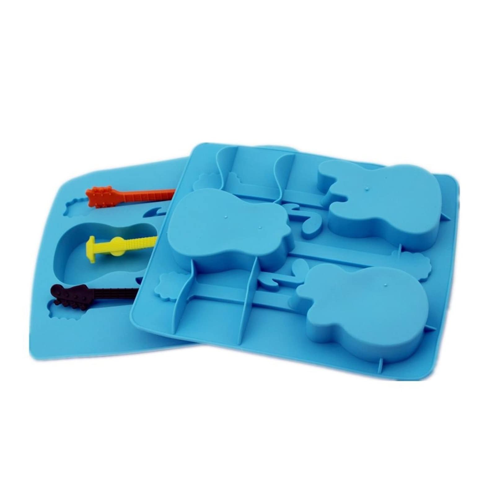 2-Pack Guitar Shaped Silicone Ice Cube Trays - Food Grade, BPA Free Ice Molds for Cocktails, Chocolate & Baking - Easy Clean, Reusable Kitchen Tools for Parties, Home Bars & DIY Desserts