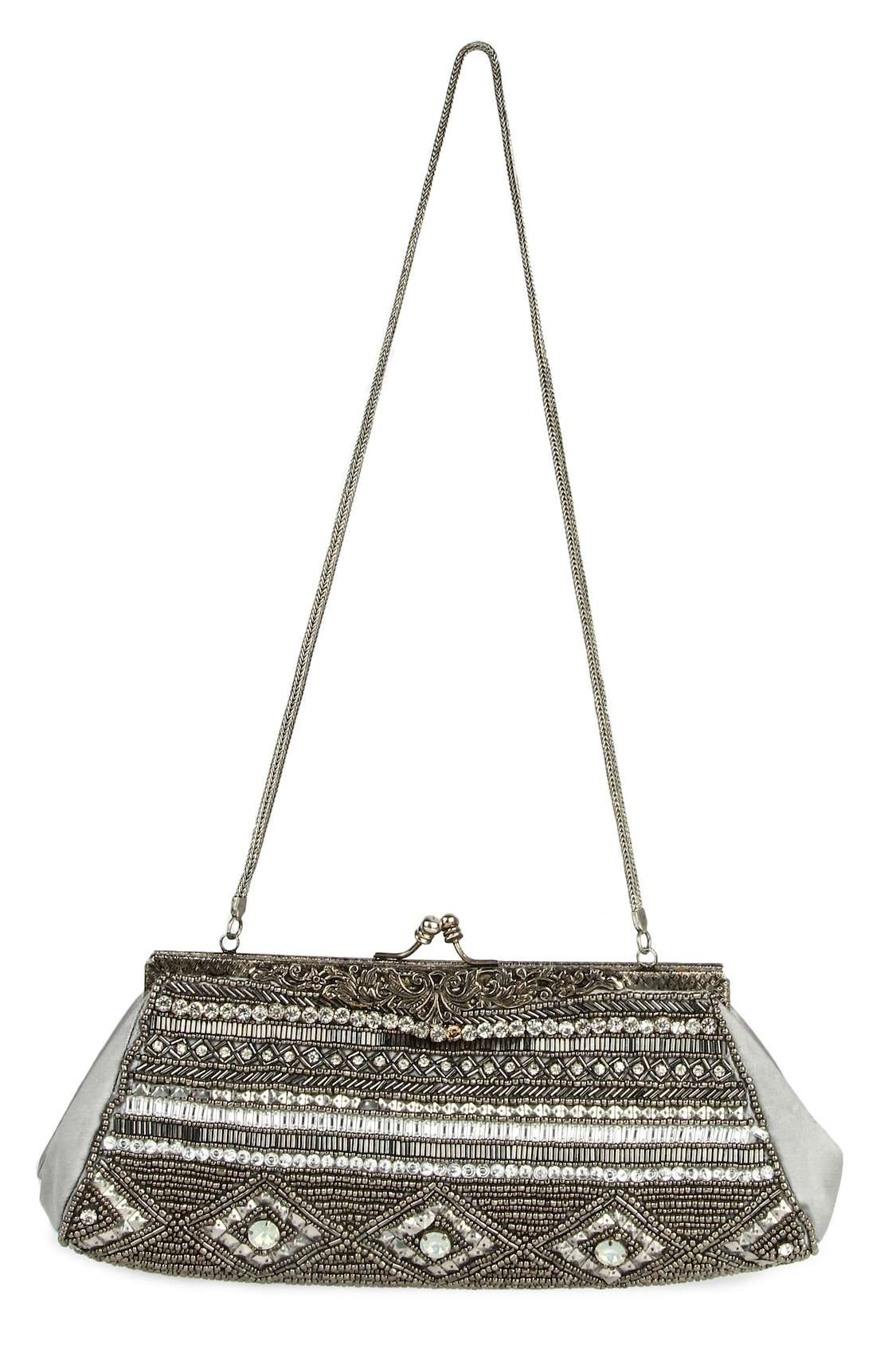Emily Gray & Silver Brass Frame Evening Bag - Elegant Clutch for Women, Perfect for Parties, Weddings, and Formal Events
