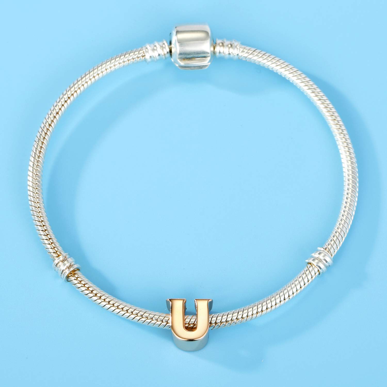 Rose Gold Alphabet Charms for Bracelets - U Letter Sterling Silver Pandora Compatible Charm for Jewelry Making & DIY Gifts - Perfect for Birthdays, Anniversaries, and Personalized Accessories